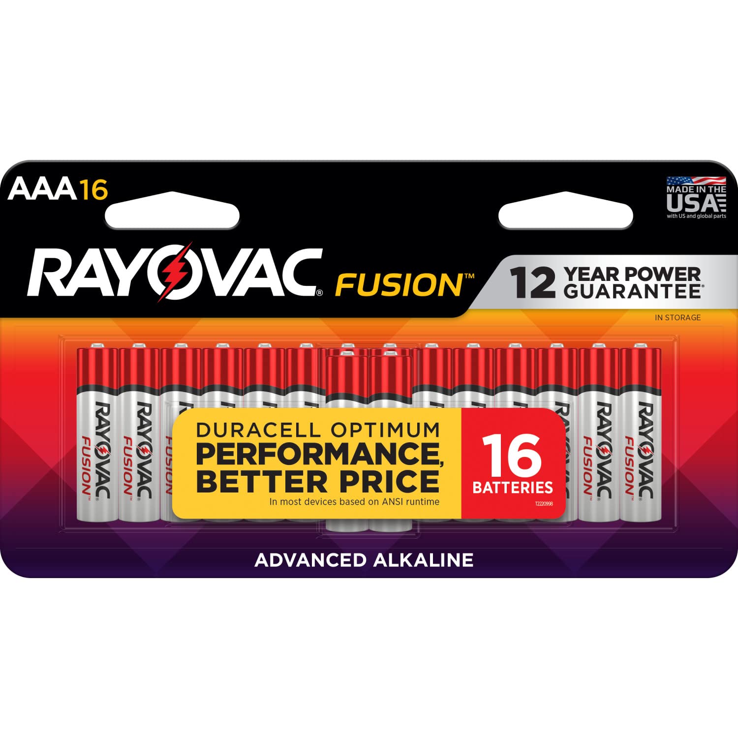 Rayovac Fusion AAA Alkaline Batteries (16-Pack) - Long-Lasting Power for Toys, Flashlights, Remote Controls & More