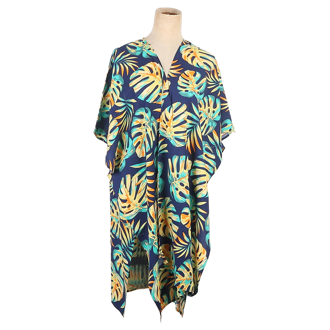 Nikki Monstera Green Blue Coverup - Stylish Swimwear Cover-Up for Women | Perfect for Beach, Pool, and Vacation Outfits