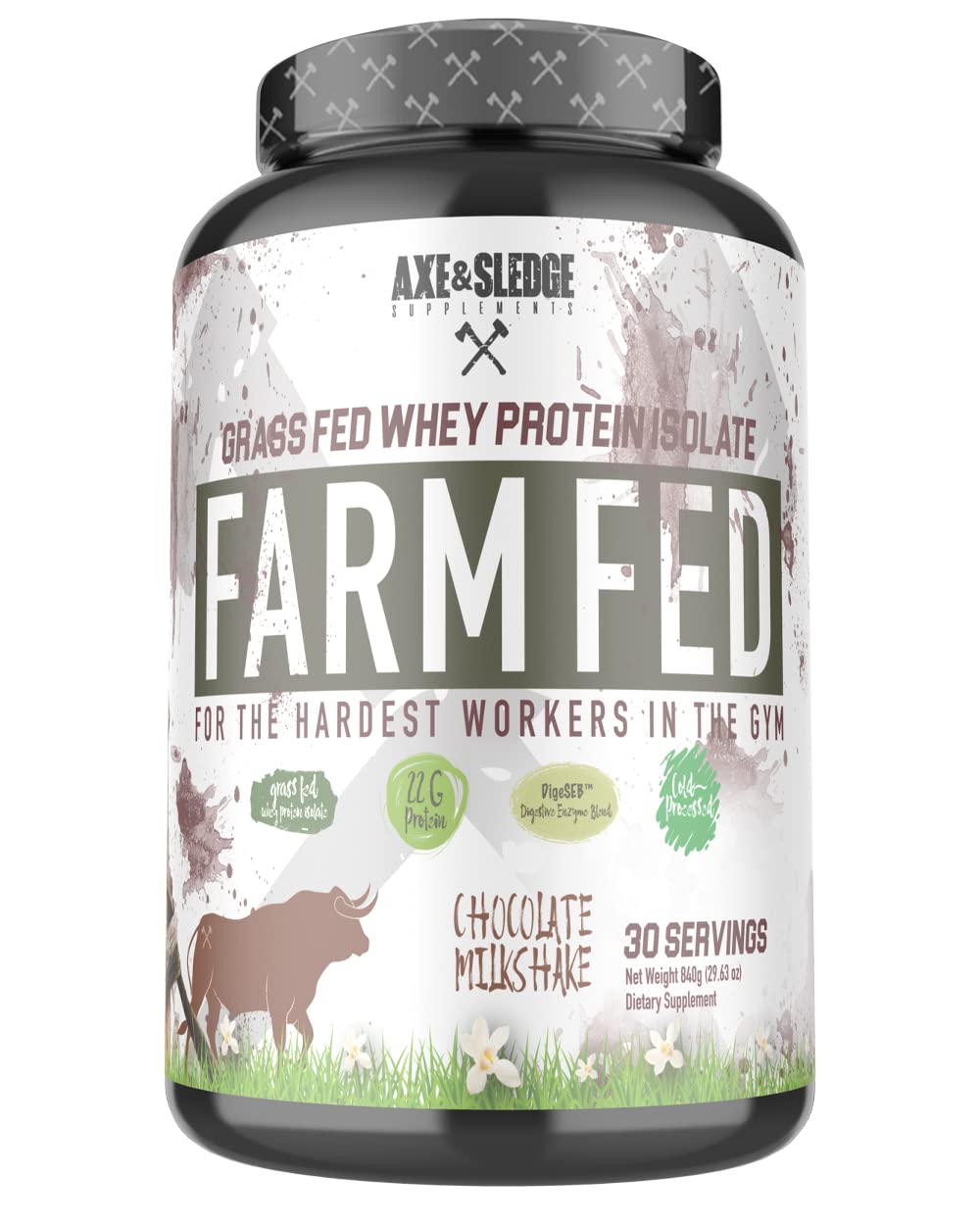 Axe & Sledge Grass-Fed Whey Protein Isolate Powder with Digestive Enzymes - 22g Protein per Serving, 30 Servings, Chocolate Milkshake Flavor - Ideal for Post-Workout Recovery & Muscle Building