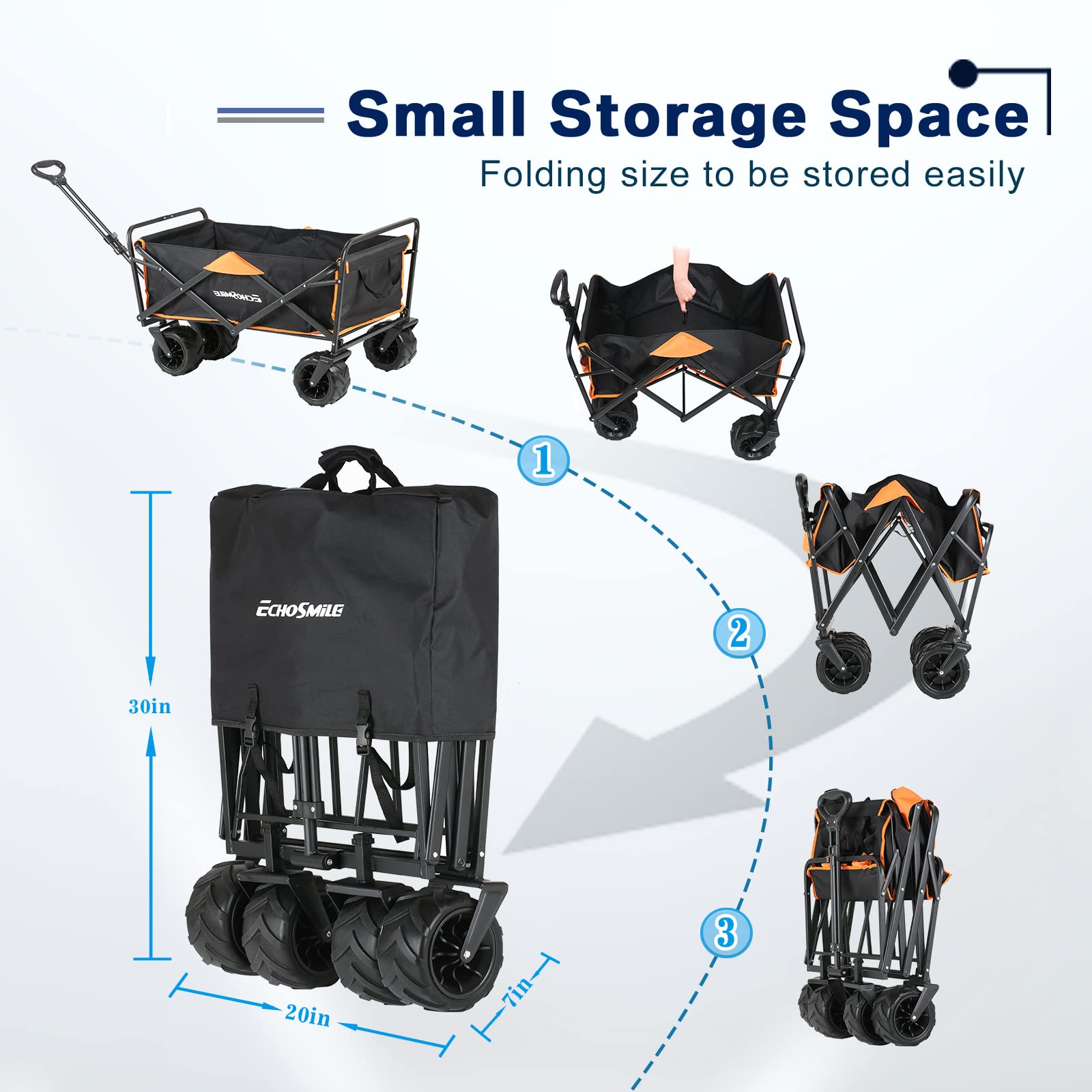 EchoSmile Heavy Duty 350 Lbs Capacity Collapsible Wagon - Foldable Utility Cart with Big All-Terrain Wheels for Camping, Grocery Shopping, Beach Trips & Outdoor Sports | Portable Folding Wagon for Picnics, Tailgating & Kids Activities
