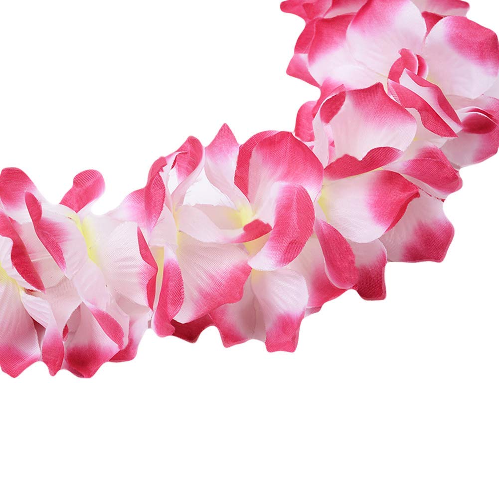 Hawaiian Flower Leis Jumbo Necklace Bracelet Headband Set - Pink Tropical Luau Party Decorations for Hawaiian Themed Parties, Beach Weddings, Graduations & Summer Festivals