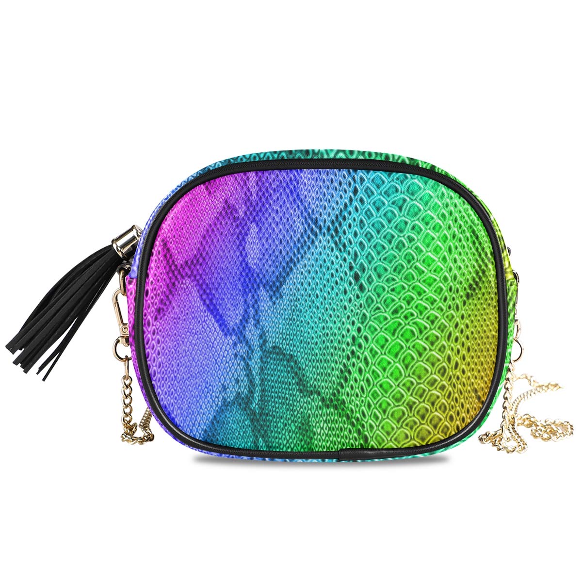 ALAZA Women's Fashion Snake Print Rainbow PU Leather Crossbody Bag Shoulder Purse with Tassel - Perfect for Casual Outings, Parties, and Everyday Use