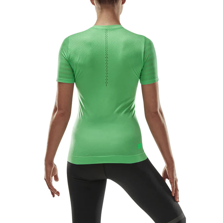 CEP Women's Run Ultralight Short Sleeve Running Shirt - Breathable Moisture Wicking Athletic Top for Jogging, Gym & Outdoor Sports (Green)
