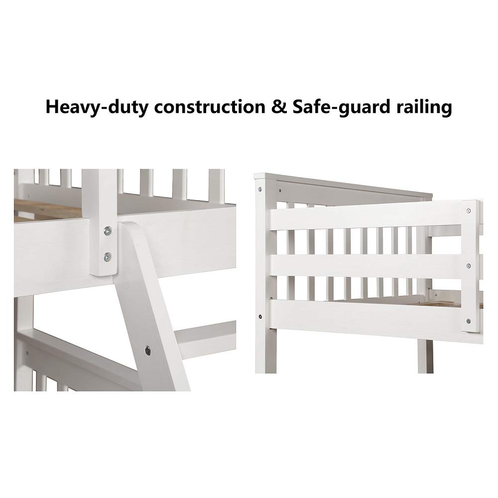 Rhomtree Twin Over Full Bunk Bed for Kids & Teens - Wooden Bed Frame with 2 Storage Drawers, Mattress Foundation - Space-Saving Solution for Boys & Girls Bedrooms (White) - Perfect for Small Rooms, Sleepovers & Shared Kids' Spaces