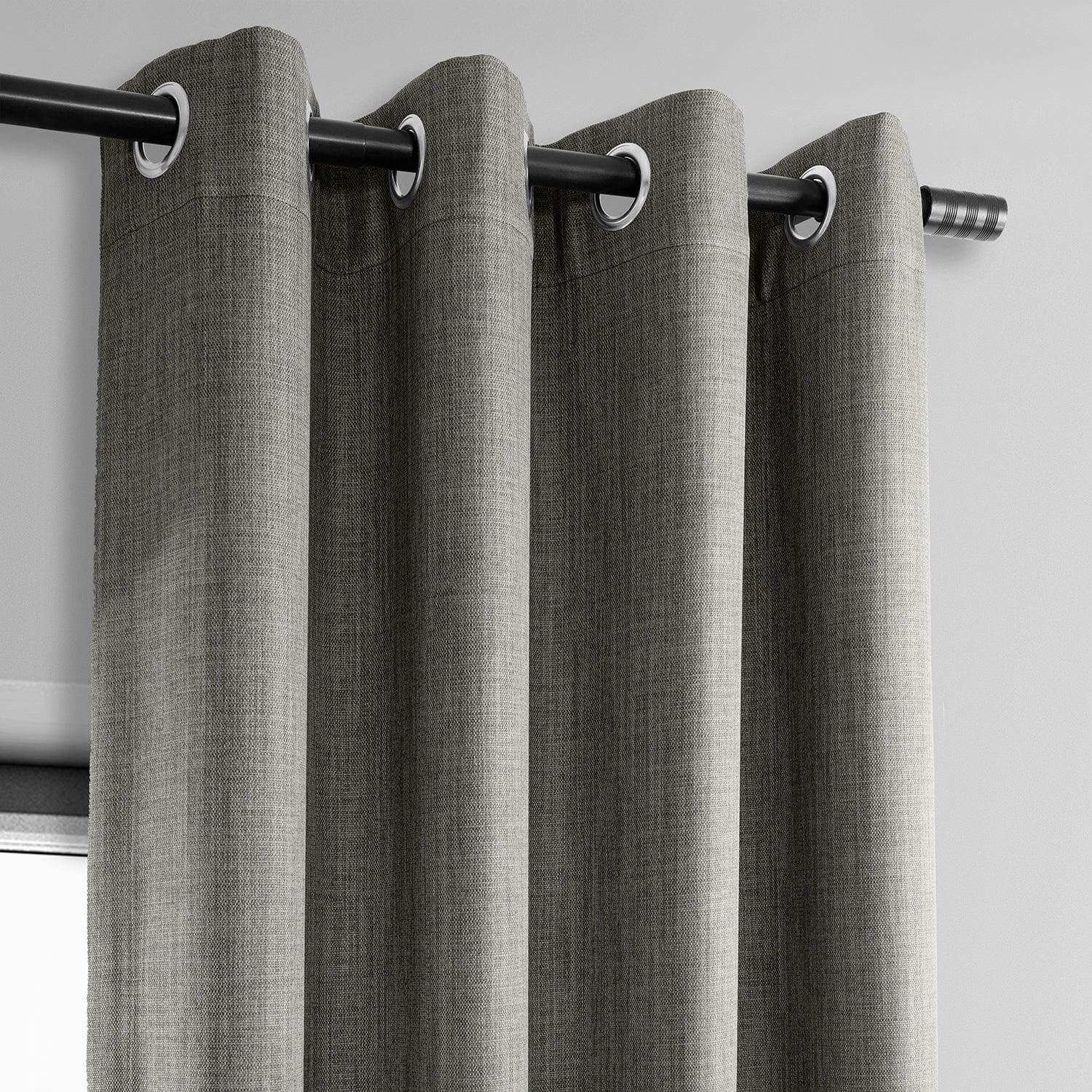 Grey Grommet Textured Faux Linen Blackout Curtains for Living Room & Bedroom - Light Blocking Thermal Insulated Window Drapes for Home Decor