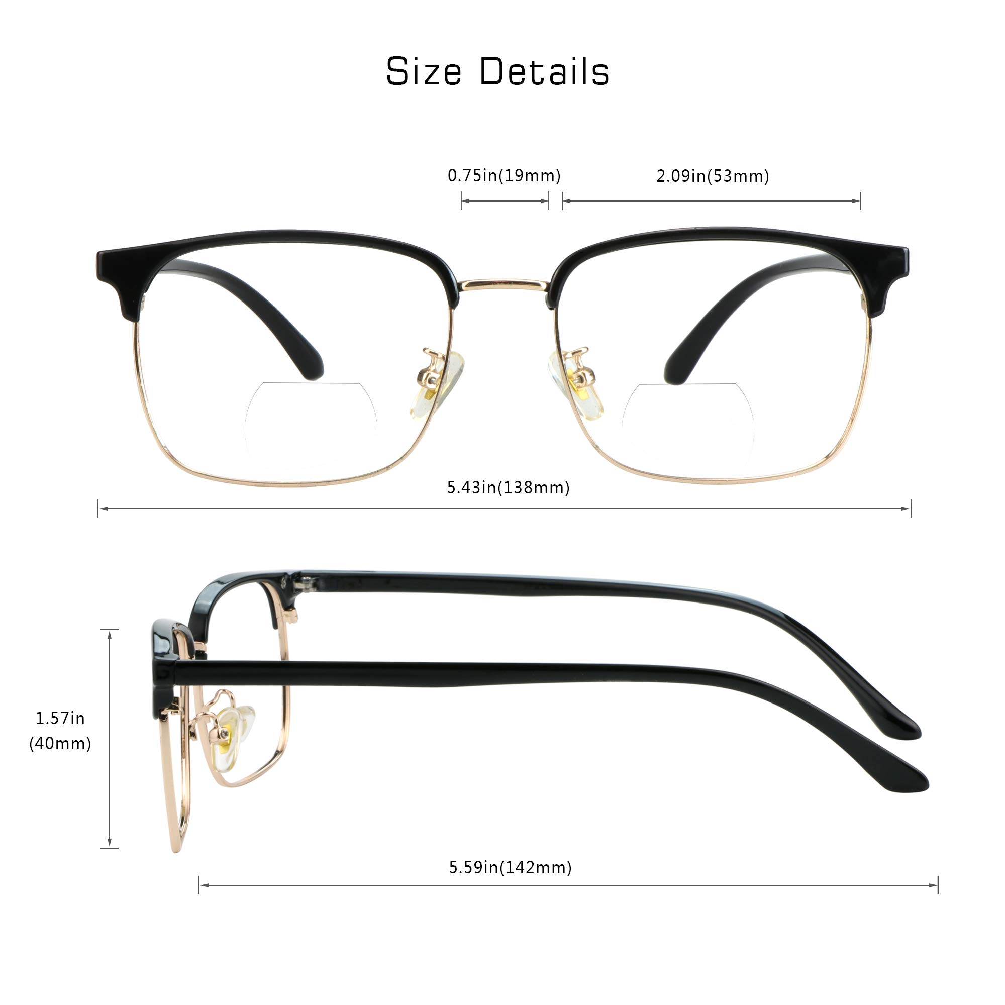 VisionGlobal Blue Light Blocking Glasses for Women & Men - Bifocal Computer Reading Glasses with Stylish Square Frame - Reduce Eye Strain for Office Work, Gaming & Screen Time