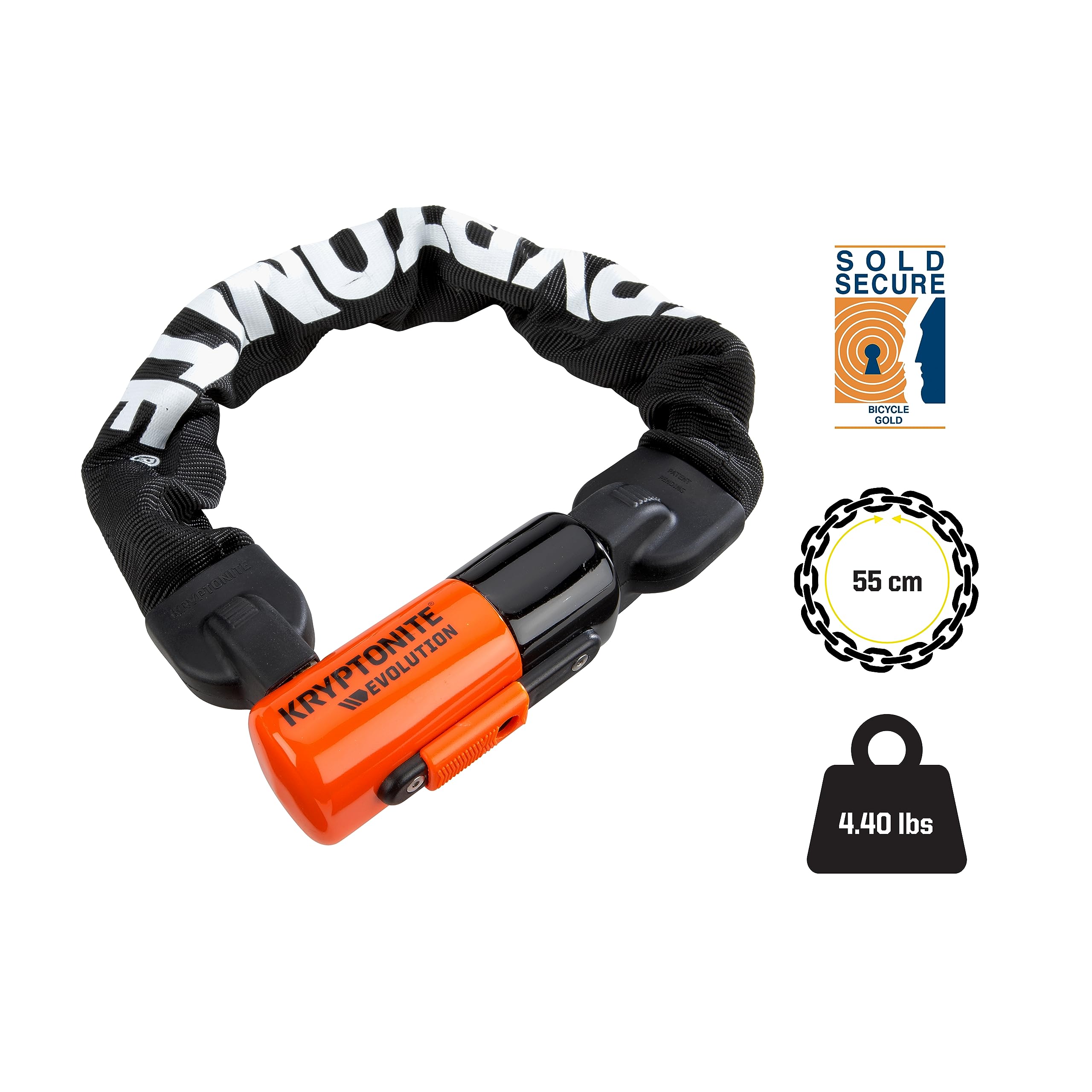 Kryptonite Evolution 1055 Mini Bike Chain Lock - 1.8 Feet 10mm Heavy Duty Steel Anti-Theft Bicycle Lock (Sold Secure Gold Rated) - Secure Keys Included for E-Bikes, Motorcycles, Scooters & Bicycles - Perfect for Urban Commuting, Bike Parking & Outdoor Storage