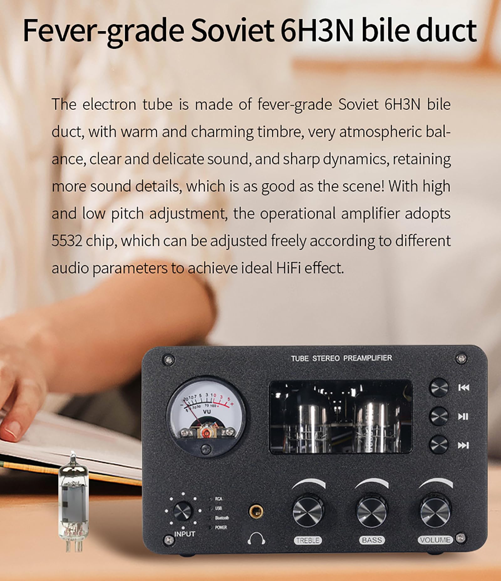 High Fidelity HIFI Power Amplifier with Tube Preamplifier - Bluetooth 5.0/USB/TF Card Input, 4-in-2-out Lossless Audio Switching, Supports Coaxial/Optical/RCA - Perfect for Home Theater, Audiophile Systems & Music Studios