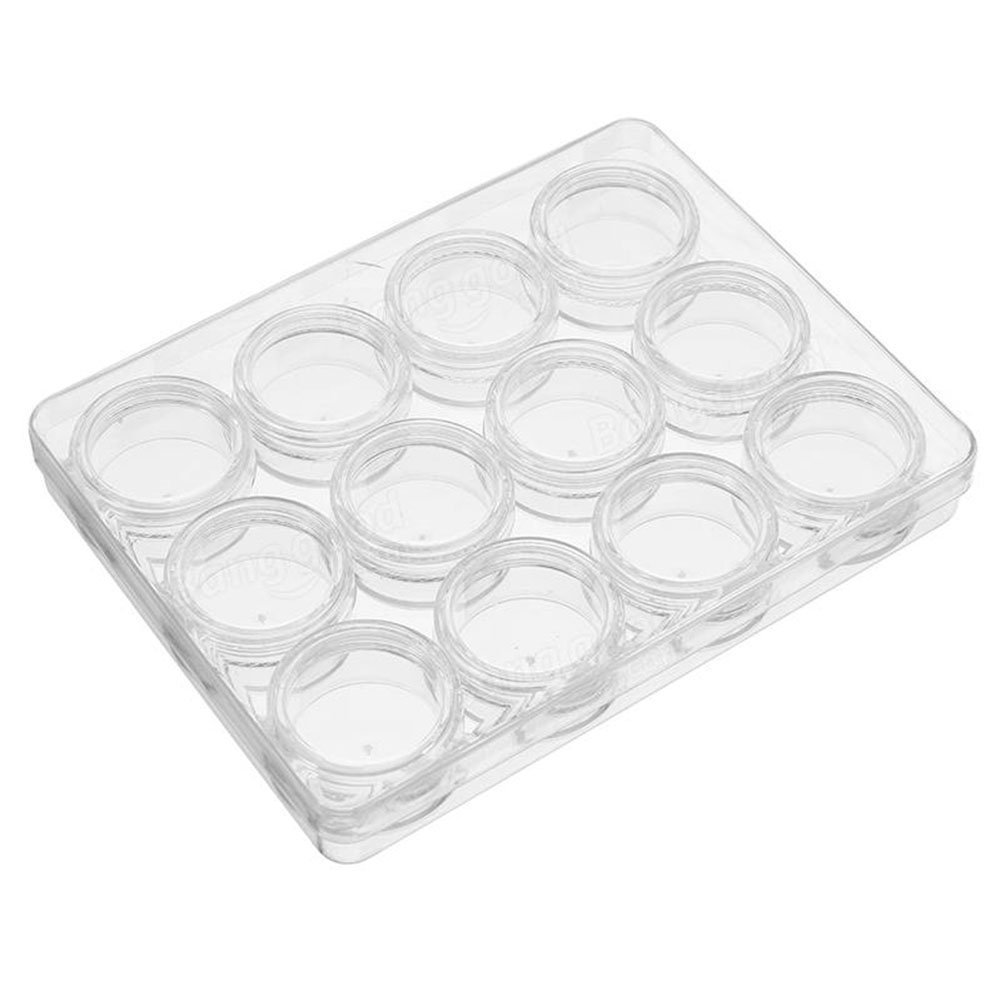 12-Pack Refillable Clear Round Plastic Jars with Screw Lids - 5g Empty Cosmetic Containers for Eyeshadow, Face Cream & Bead Storage | Travel-Friendly Makeup Sample Tins | Ideal for DIY Beauty Products, Travel Kits & Small Item Organization