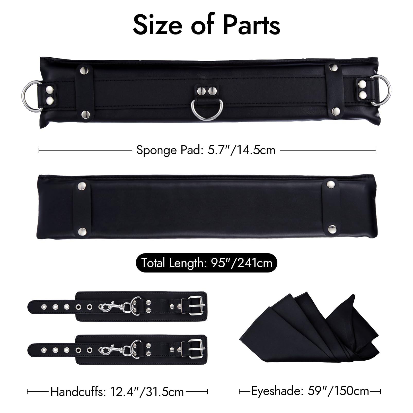 Utimi Adjustable Leather Bondage Restraint Kit - Wrist & Thigh Cuffs with Back Handcuffs & Blindfold for Couples | BDSM Sex Toys for Men & Women | Perfect for Sensual Play, Roleplay & Spicing Up Your Bedroom | Black