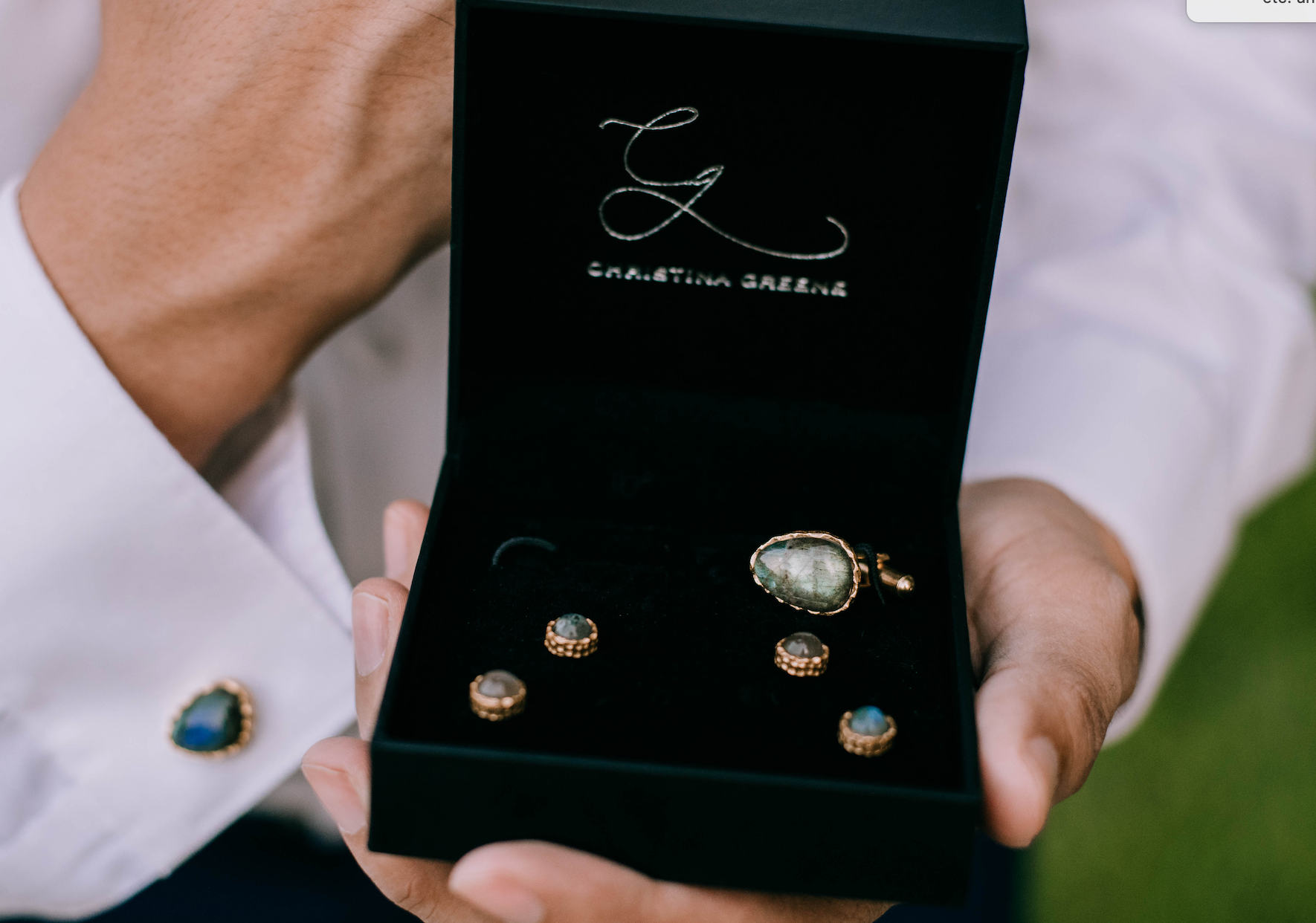 Labradorite Men's Cufflink and Stud Set - Elegant Dress Shirt Accessories for Weddings, Business & Formal Events