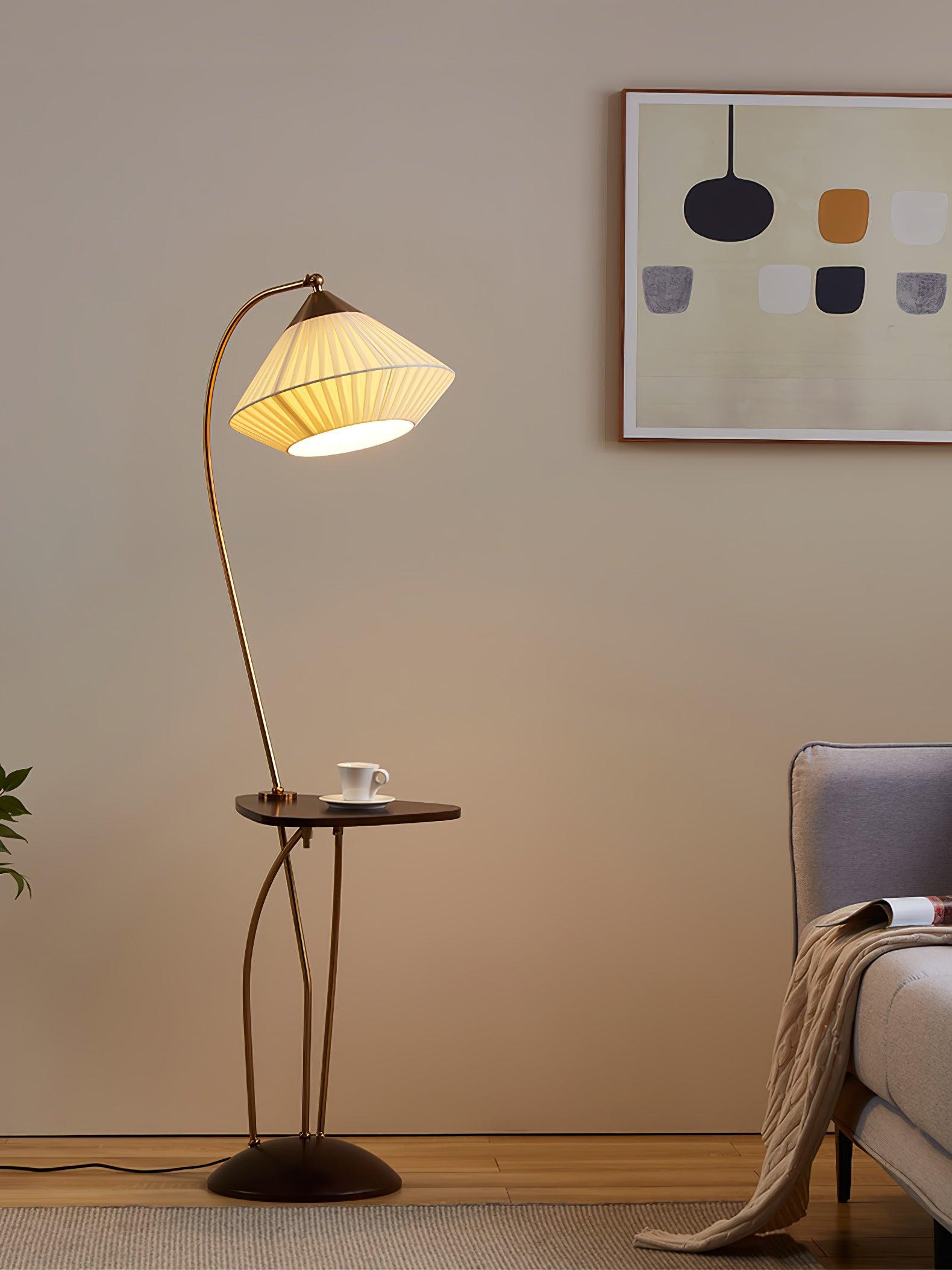 Modern Curve Floor Lamp with Side Table - Adjustable LED Reading Light for Living Room, Bedroom, or Office Workspace