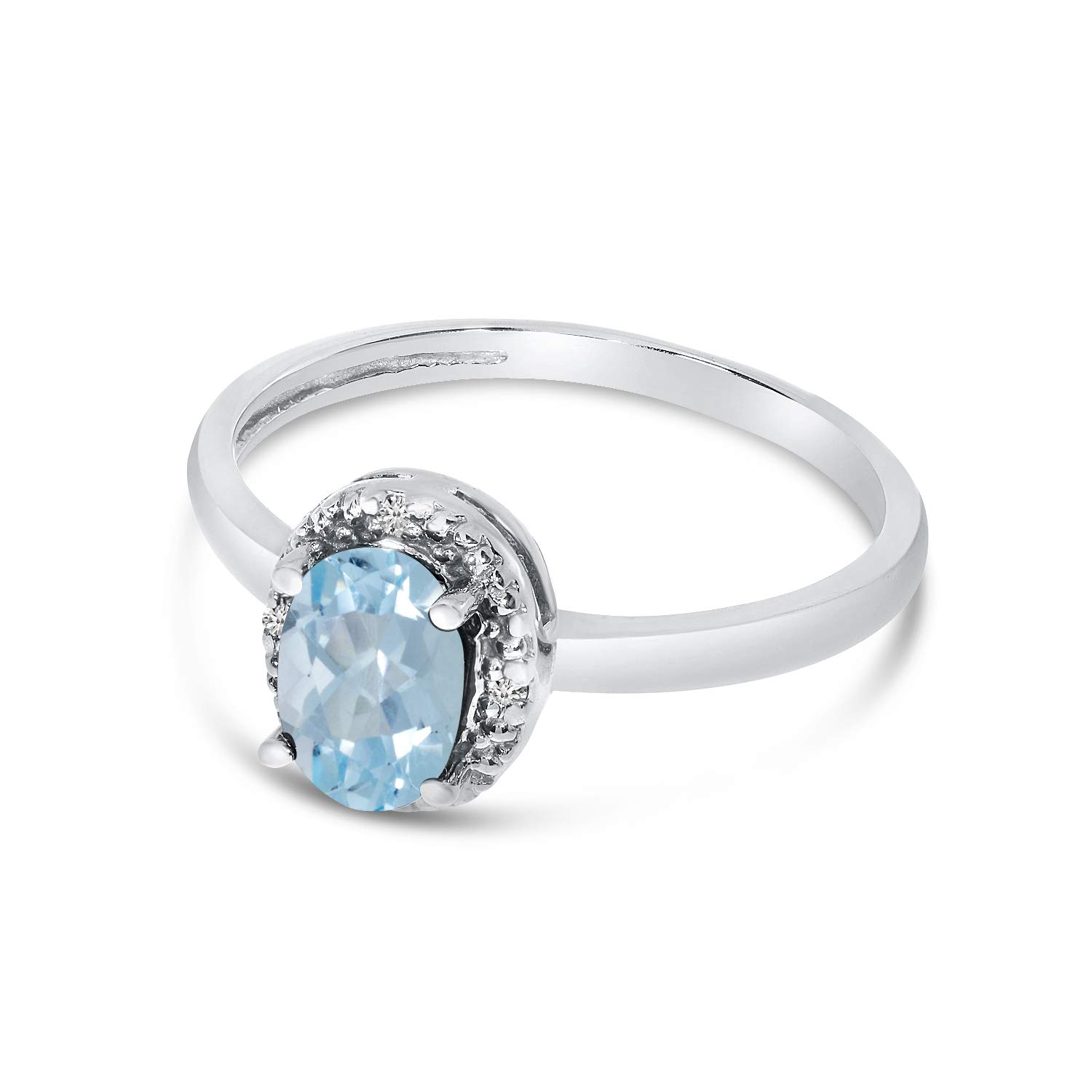 10K White Gold Oval Aquamarine and Diamond Engagement Ring for Women - Elegant Wedding Band, Anniversary Gift, Promise Ring for Her