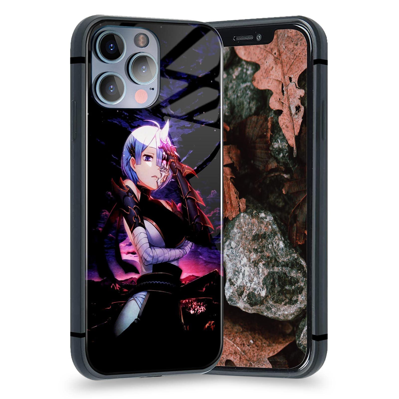 Demon Slayer Re:Zero Anime Phone Case for iPhone X - Shockproof Manga Shell Cover with Tempered Glass Screen Protector - Perfect for Anime Fans, Cosplay Events & Daily Use