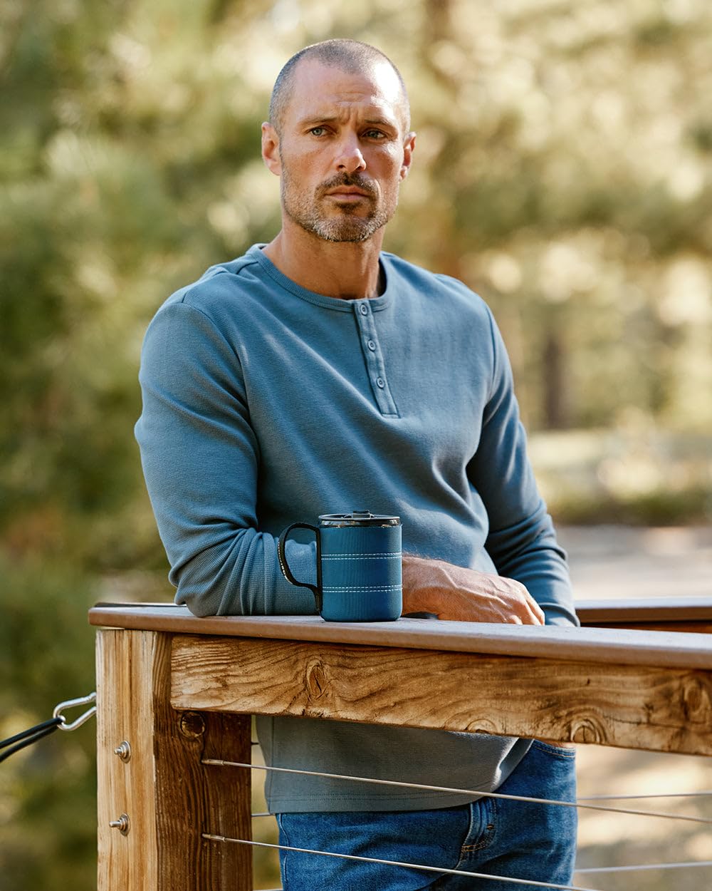 INTO THE AM Men's Long Sleeve Waffle Henley Shirt - Soft Thermal Cotton Fall & Winter Shirt (S-4XL) | Cozy Casual Wear for Outdoor Activities & Layering