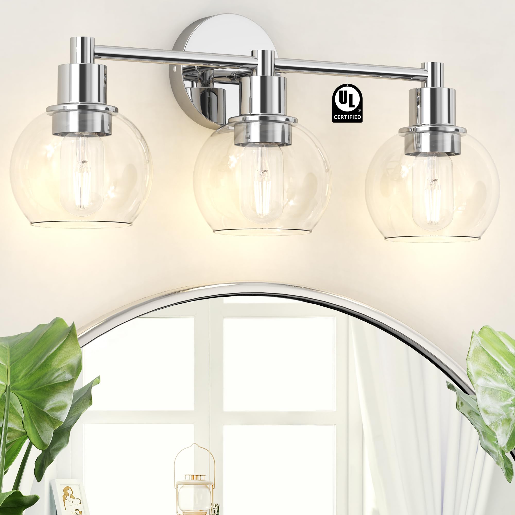 Espird 3-Light Bathroom Vanity Light Fixture in Polished Chrome - Industrial Farmhouse Wall Sconce with Globe Shades for Mirror Lighting | Perfect for Modern Bathrooms, Powder Rooms & Farmhouse Decor