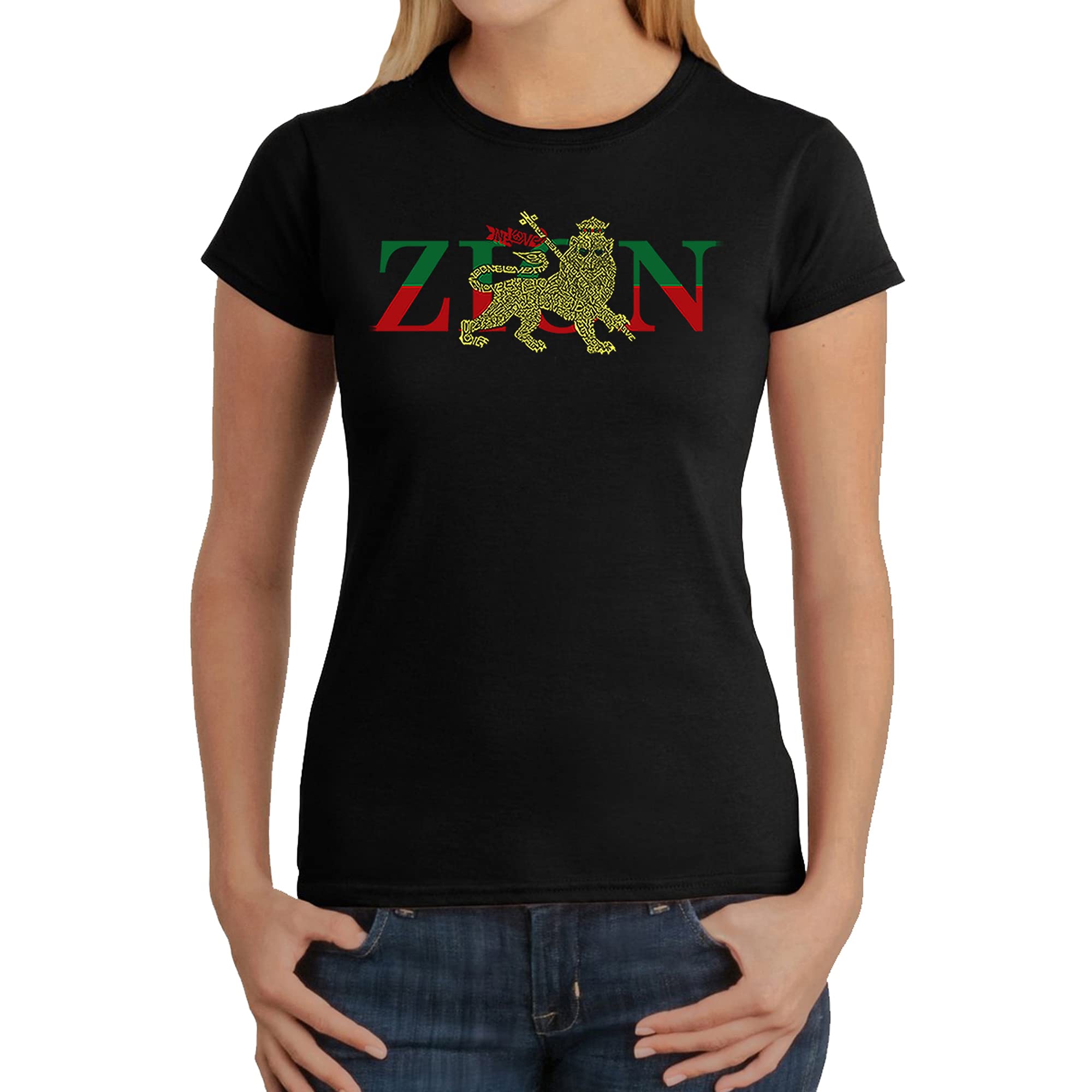 LA POP ART Women's Word Art T-Shirt - Zion - One Love Graphic Tee for Casual Wear & Music Festivals | Trendy Cotton T-Shirt for Women