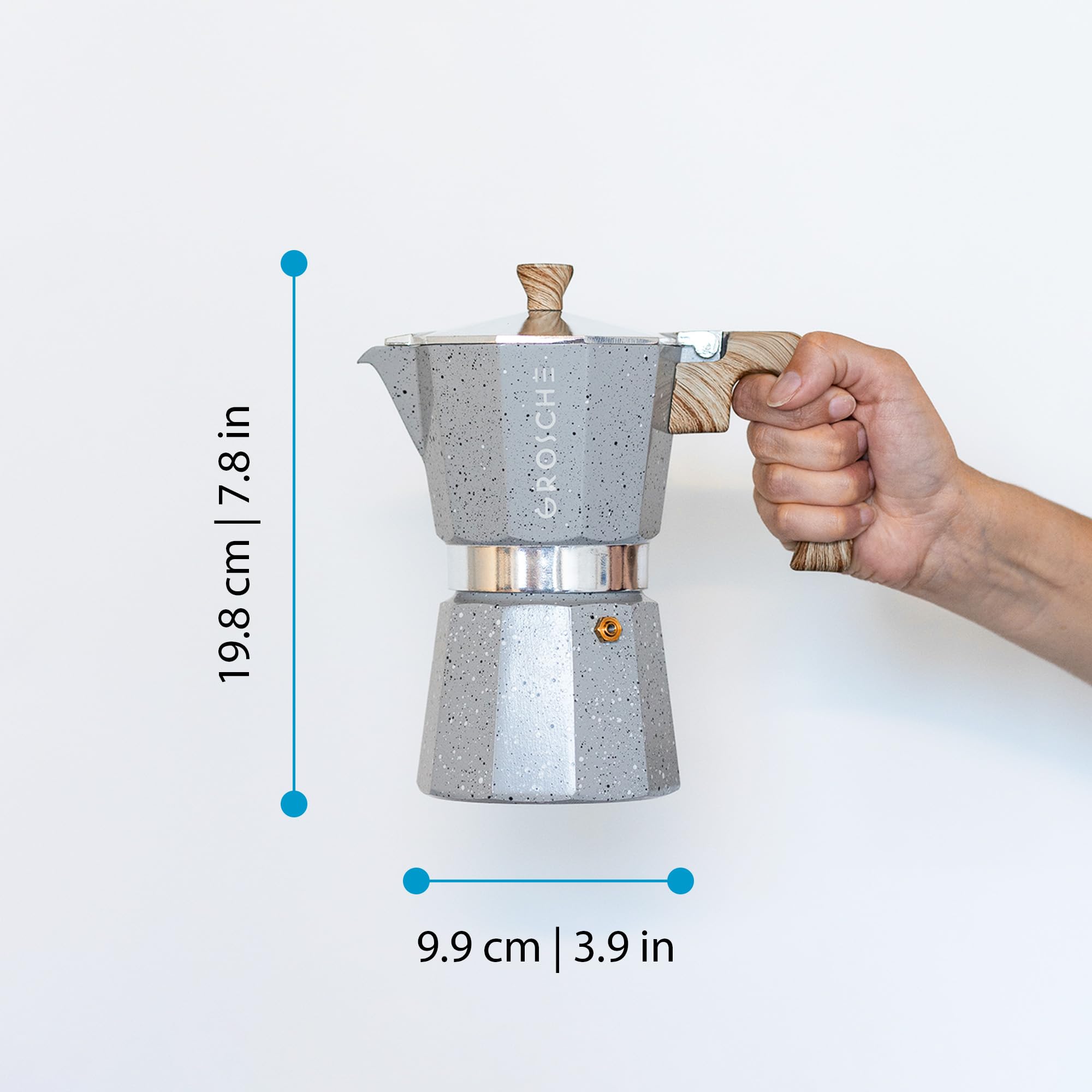 GROSCHE Milano Moka Pot - 6 Cup Stovetop Espresso Maker, Italian Coffee Percolator for Home & Office - Perfect for Camping, Travel & Gifts (Grey)