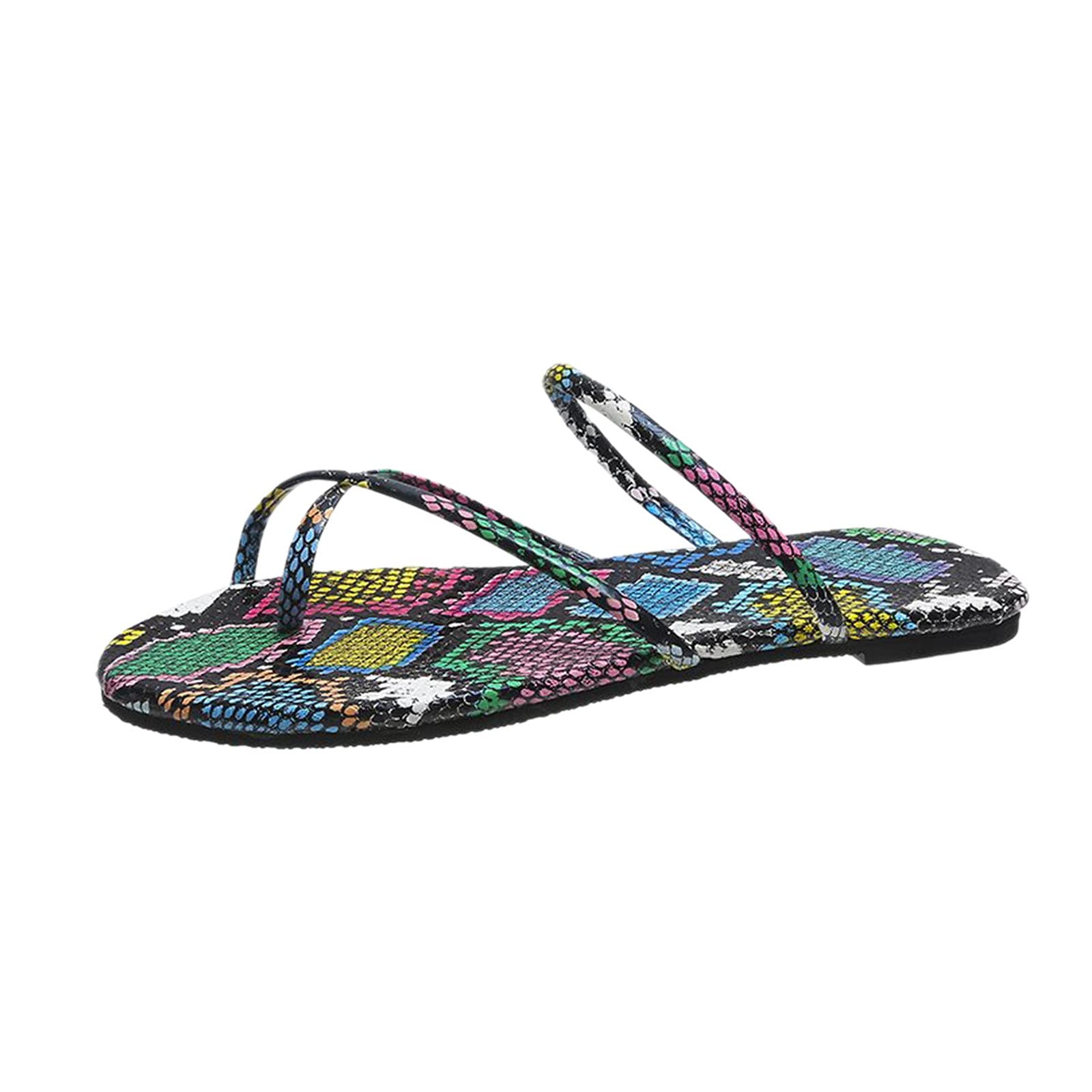 Women's Fashion Flat Sandals - Large Size Snake Print Beach Sandals for Dress & Casual Wear | Comfortable Summer Shoes for Walking, Travel & Outdoor Activities