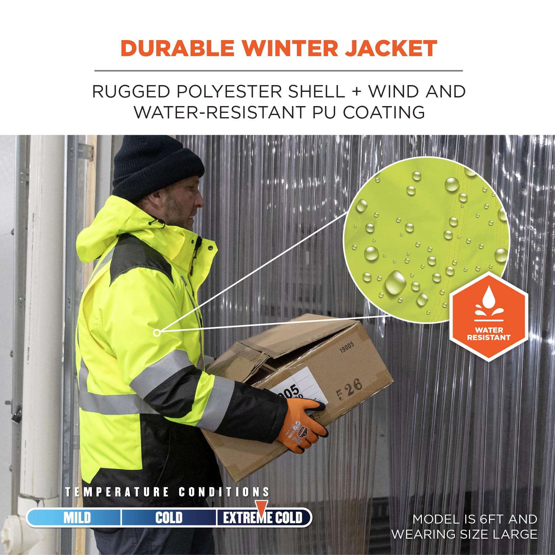 Ergodyne Hi-Visibility Safety Jacket with Heat Reflective Lining - ANSI Certified for Construction, Road Work & Outdoor Winter Activities