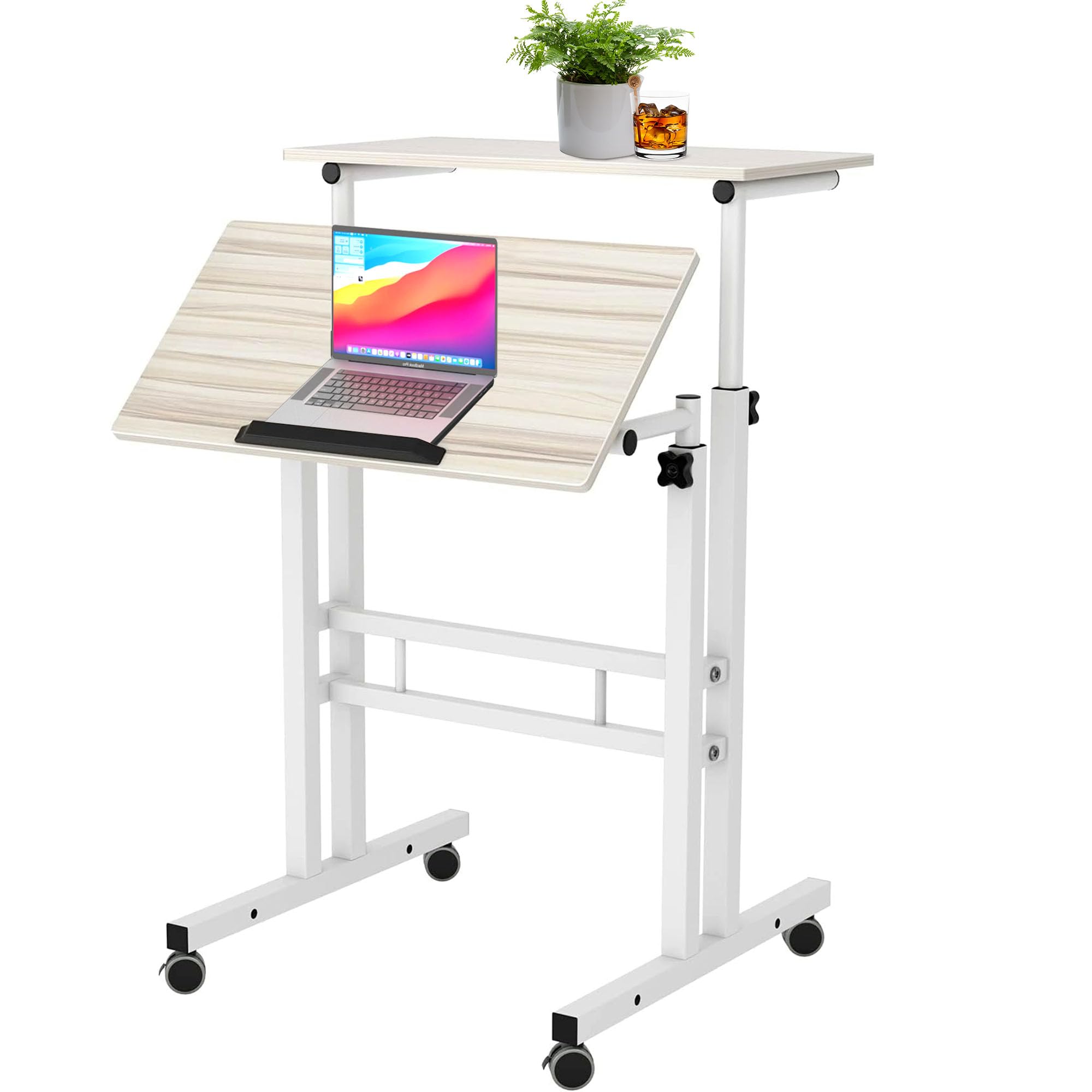 Adjustable Mobile Standing Desk with Wheels - Maple 101-MP for Home & Office Workspace