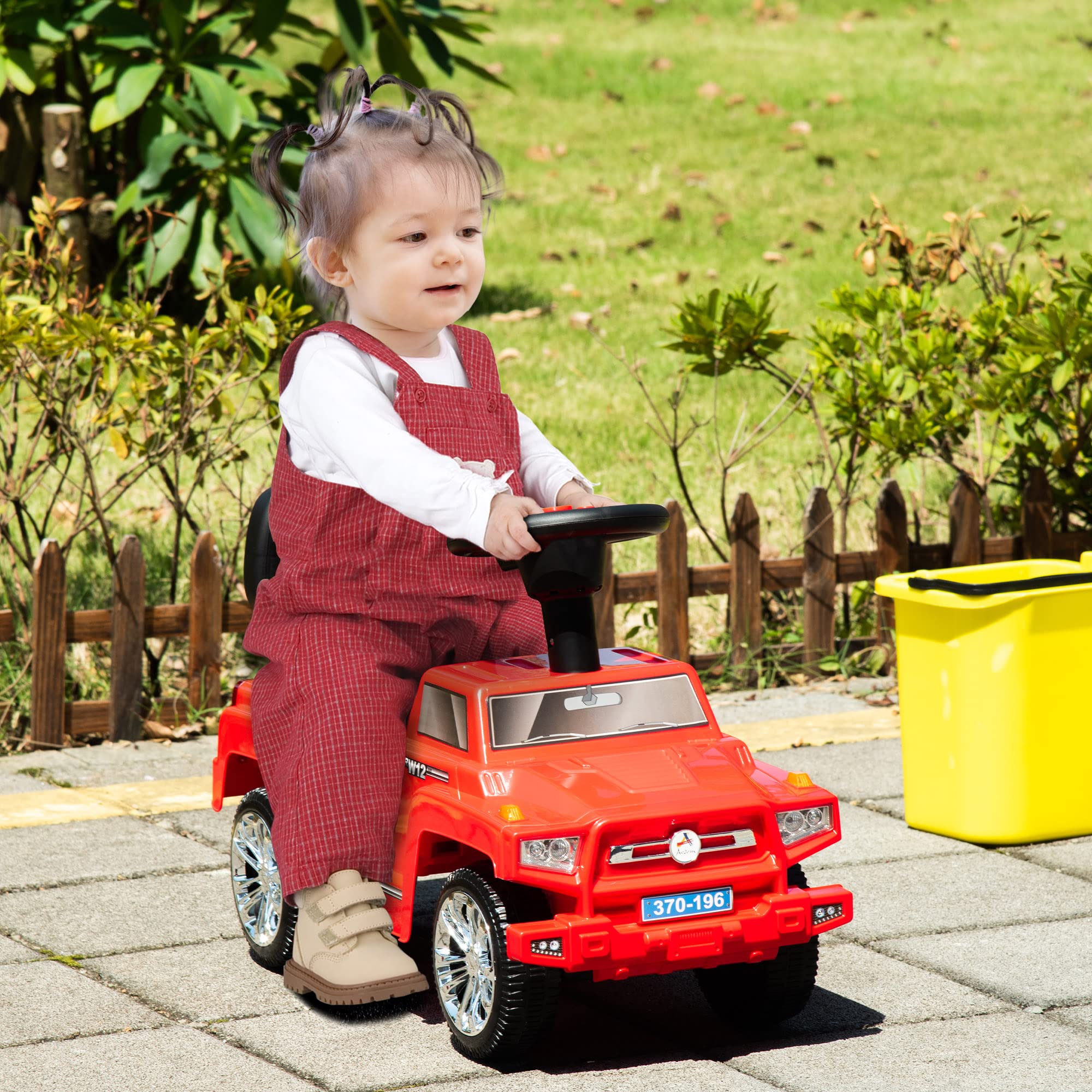 Aosom Kids Ride On Push Car - SUV Style Sliding Walking Toy for Toddlers with Horn, Music, LED Lights, Hidden Storage & Anti-Tip Safety System - Red | Fun Outdoor & Indoor Play Vehicle for Boys & Girls Ages 1-3 Years