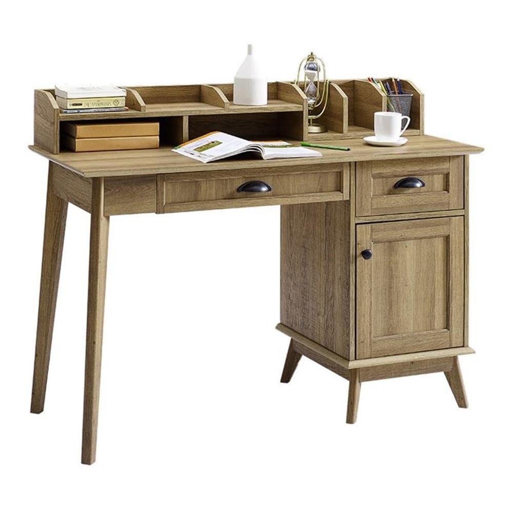 Newport Series Home Office Writing Computer Desk with Hutch - Sturdy & Stylish Wooden Workstation with Storage Drawers & Cabinet - Easy Assembly Laptop PC Desk in Golden Oak Finish - Perfect for Home Office, Study Room & Small Space Living Room Furniture