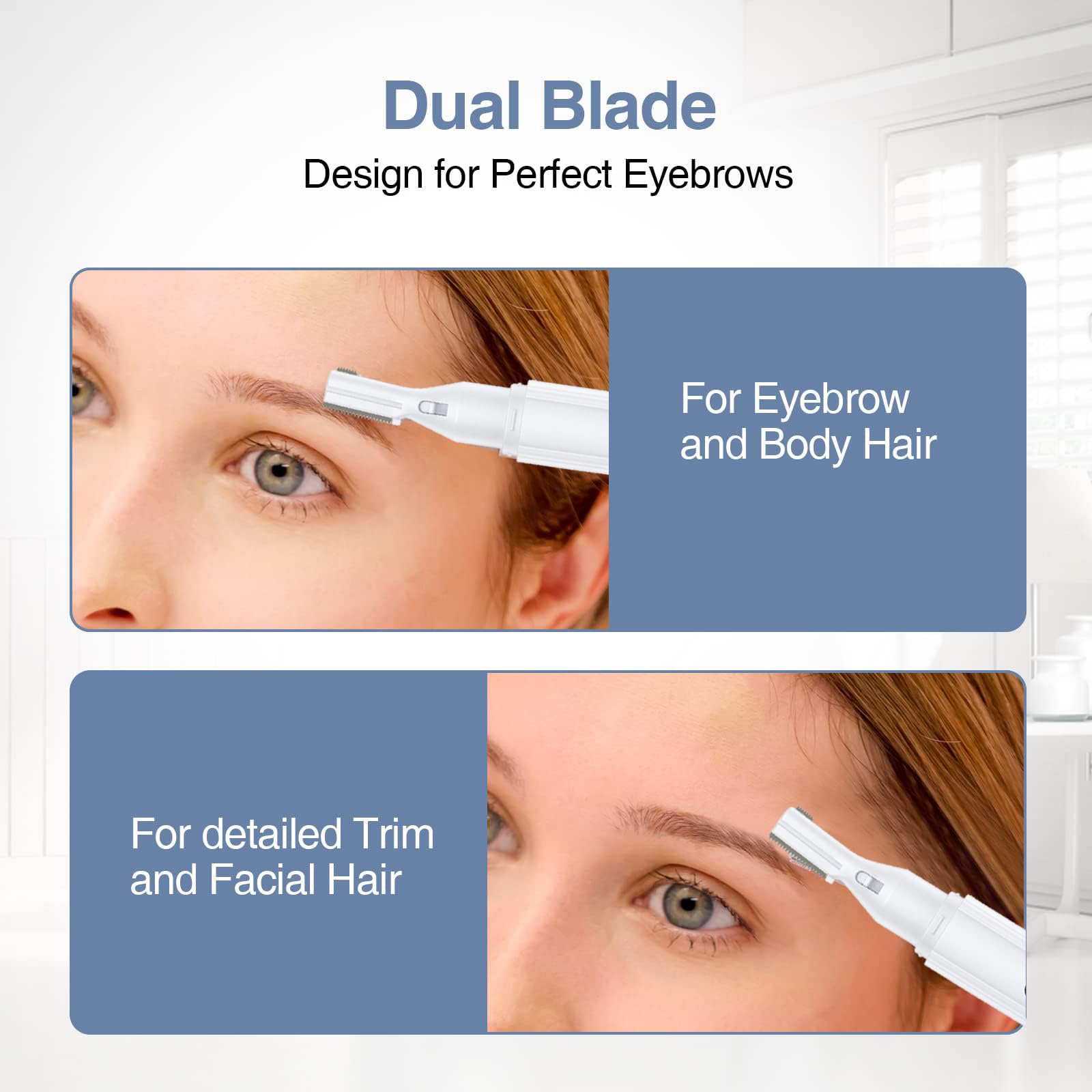 Electric Eyebrow Trimmer for Women & Men - Rechargeable Facial Hair Remover & Eyebrow Razor - Perfect for Eyebrow Shaping, Upper Lip & Peach Fuzz Removal at Home or Travel