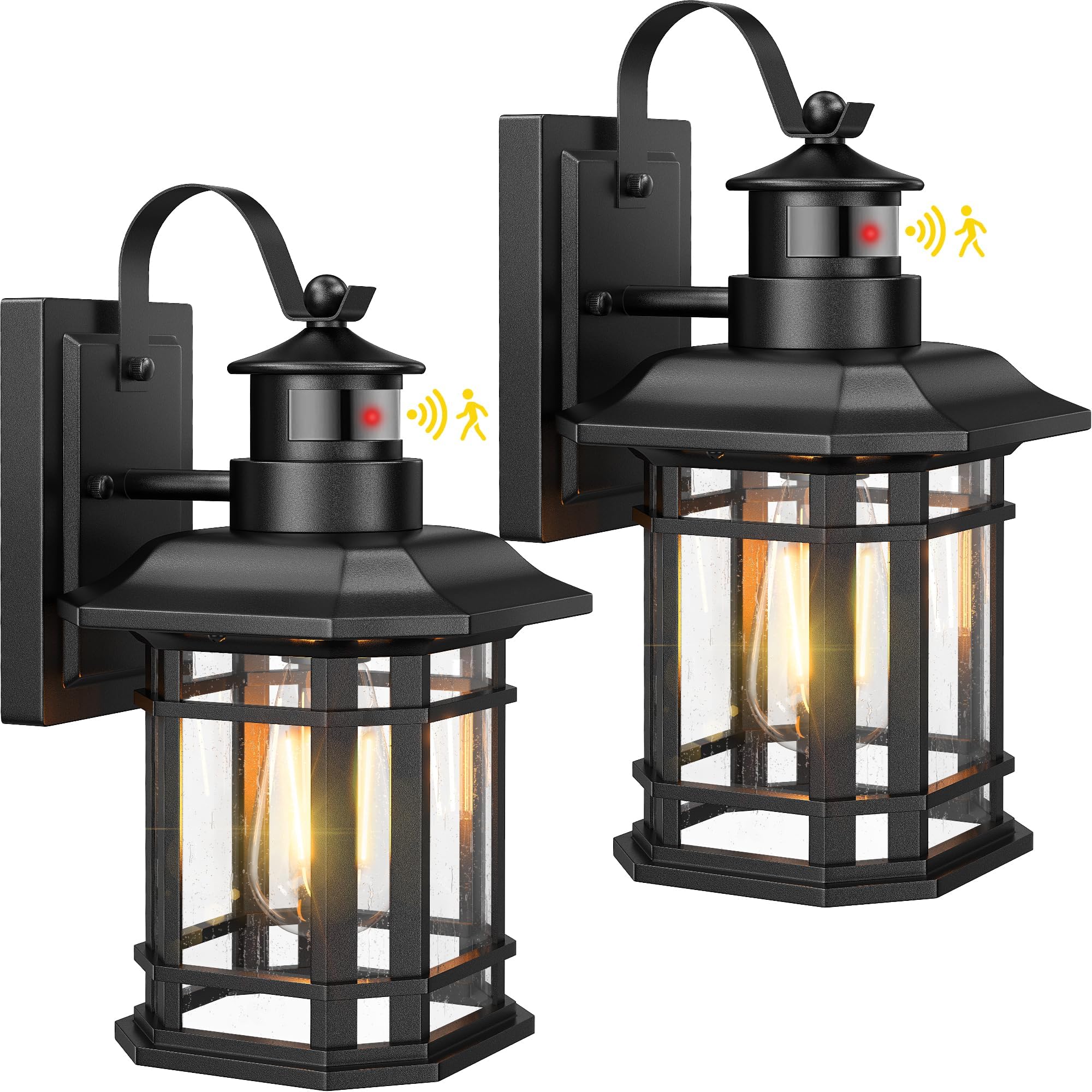 WIHTU Motion Sensor Outdoor Lights - Waterproof Dusk to Dawn Exterior Wall Sconce, Matte Black Modern Lantern for Front Porch, Garage & House - Perfect for Security Lighting, Pathway Illumination & Outdoor Decor