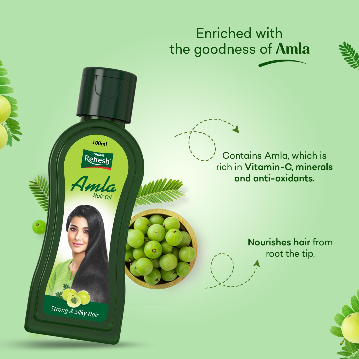 Torque's Refresh Amla Hair Oil - 100ml (Pack of 4) for Stronger, Longer & Thicker Hair - Natural Hair Growth Treatment for Women & Men - Perfect for Daily Hair Care & Scalp Massage