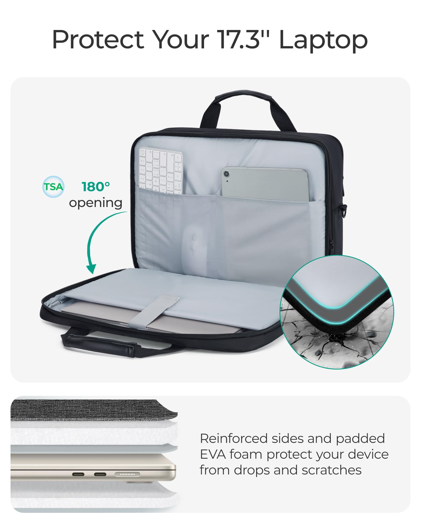 BAGSMART 17.3 Inch Expandable Laptop Briefcase for Men - Water-Resistant Business Travel Computer Bag with USB Charging Port - Perfect for Office, Commuting & Airplane Carry-On (Black)