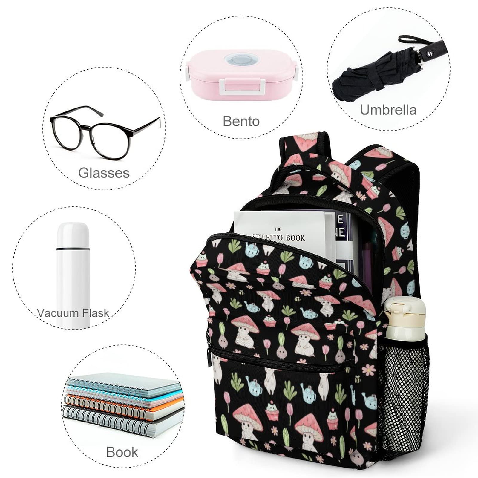 Cartoon Mushroom Backpack for School, Travel & Laptop - Men/Women/Teens