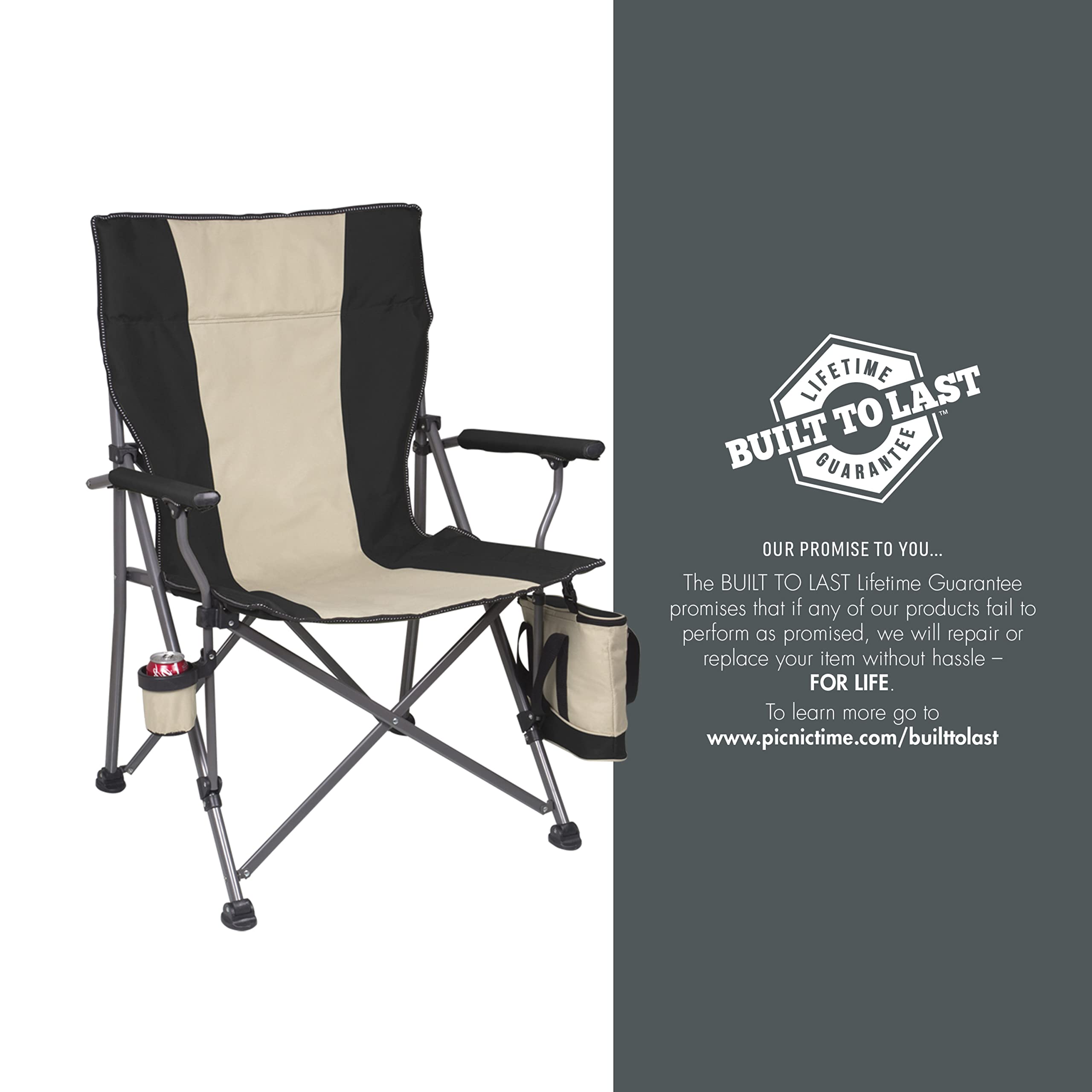 **PICNIC TIME NCAA Big Bear XXL Camp Chair with Cooler - Heavy Duty 500 lb Capacity Folding Beach Chair with Carry Bag (Black) - Perfect for Camping, Tailgating, and Outdoor Events**