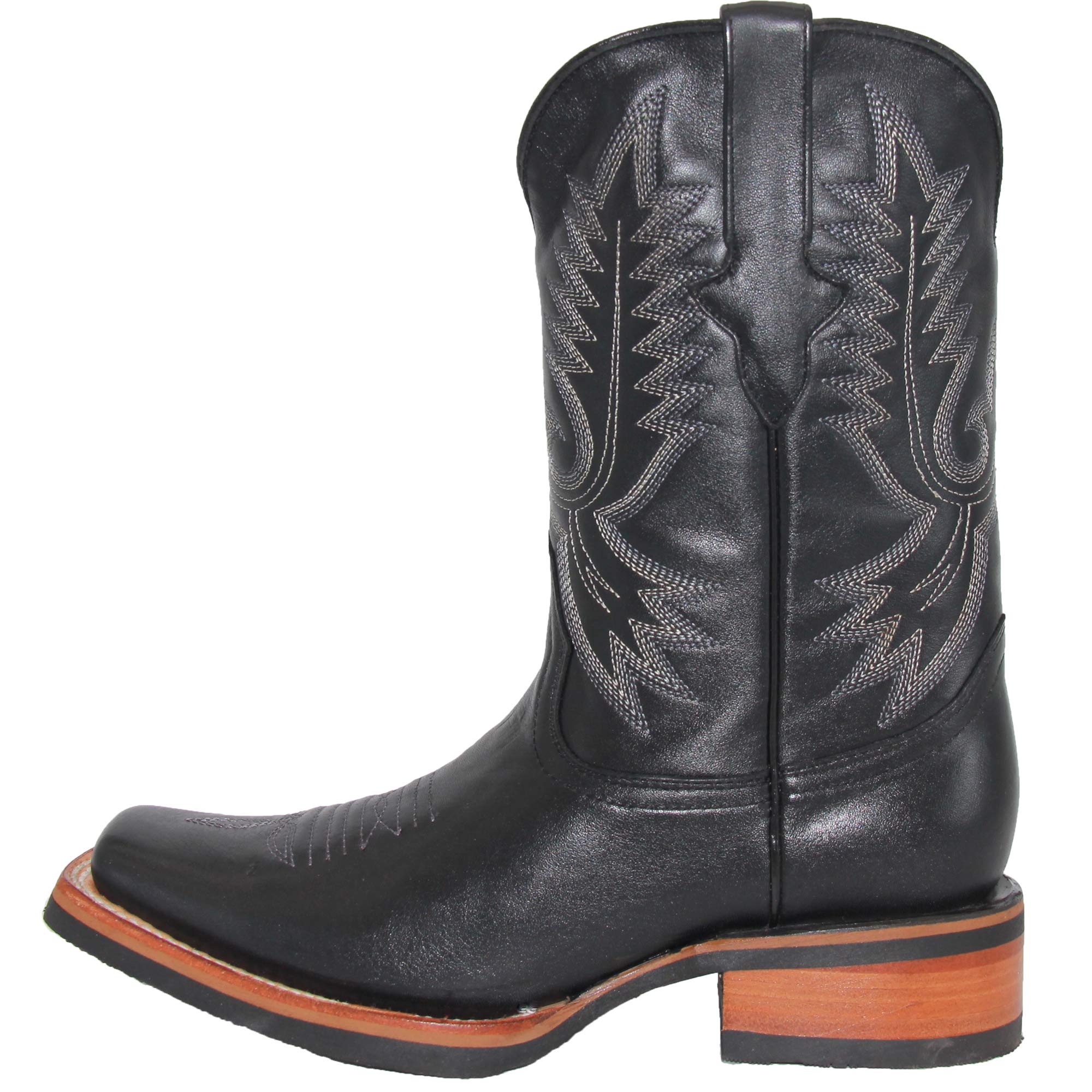 **Men's Genuine Leather Square Toe Cowboy Boots - Black Western Boots for Men | Durable & Stylish for Rodeo, Country Music, and Casual Wear**