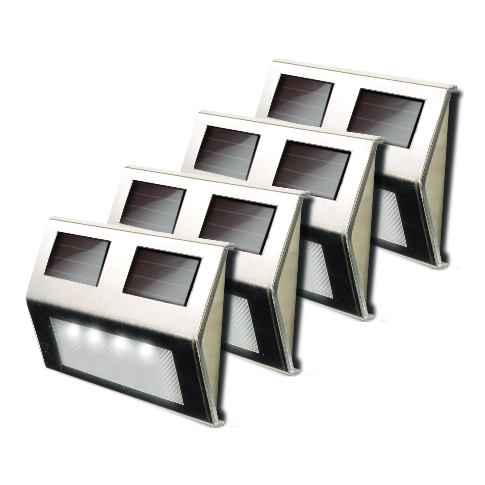 Maxsa 47334-SS Weatherproof Solar LED Deck & Step Lights (4-Pack) Stainless Steel - Outdoor Pathway, Garden, Patio & Stair Lighting
