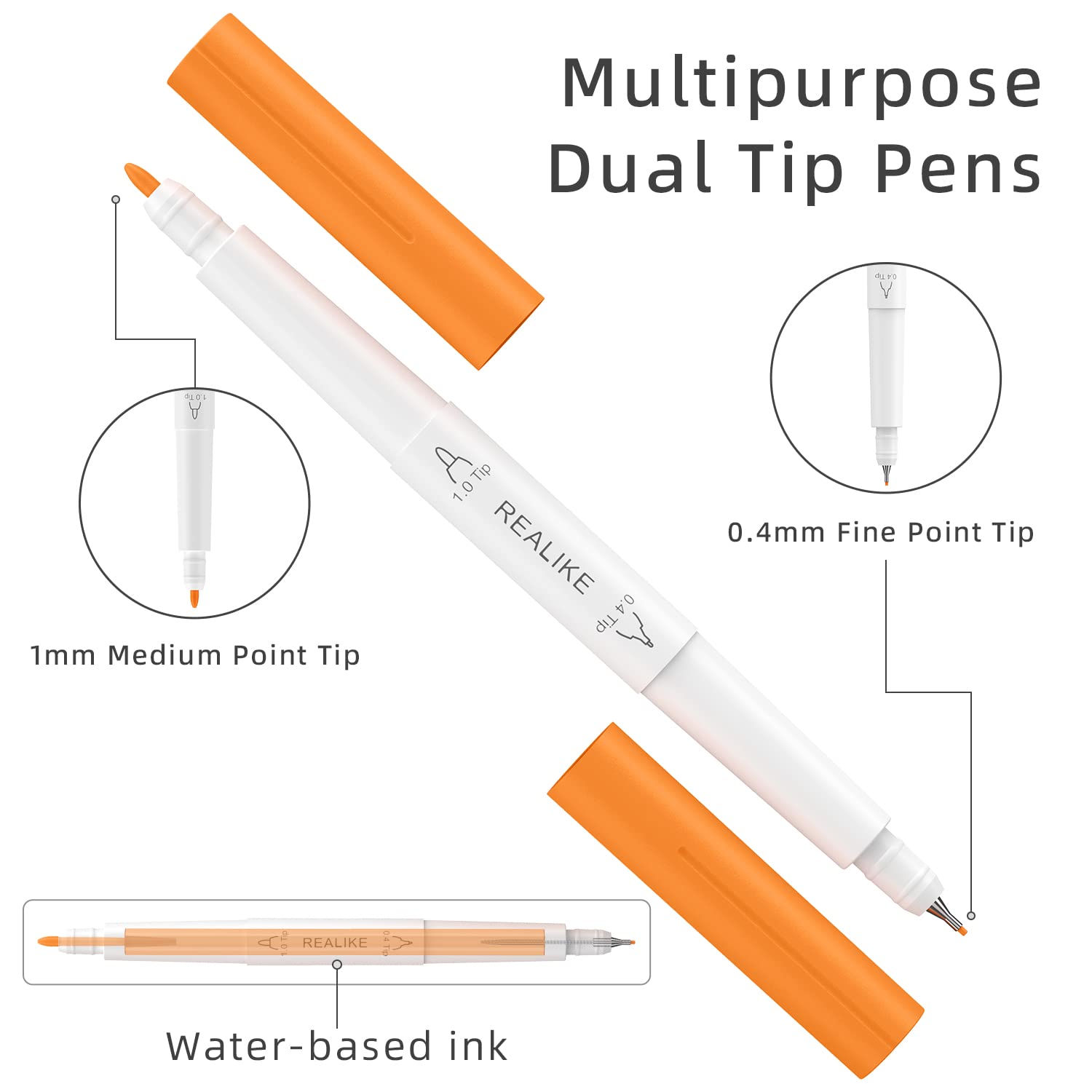REALIKE 48-Pack Dual Tip Marker Pens Set (0.4mm & 1.0mm) for Cricut Maker 3/Maker/Explore 3/Air 2/Air - Fine Point Pens for Writing, Drawing, Crafting & DIY Projects - Perfect for Vinyl Cutting, Scrapbooking & Card Making