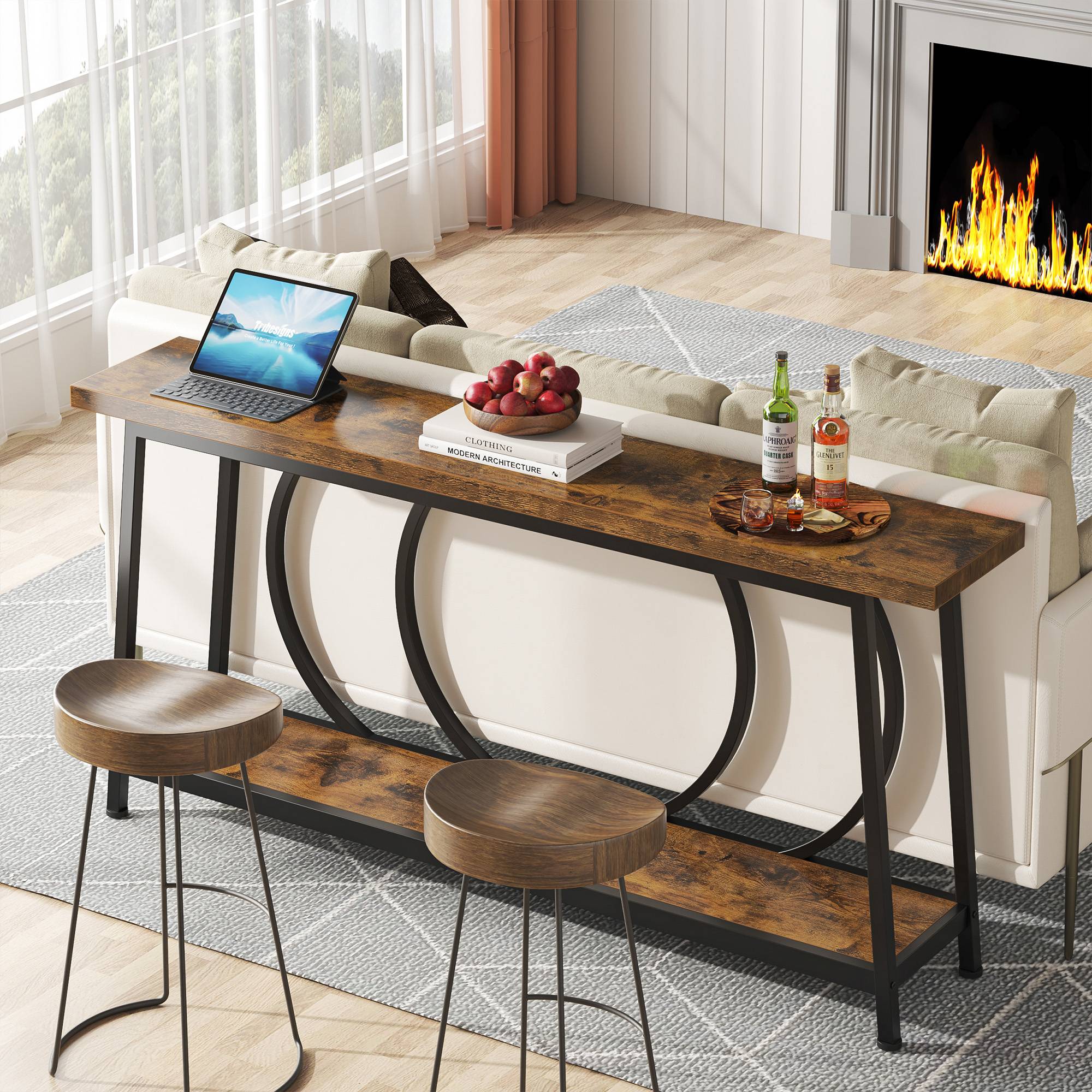 2 Tier Console Table with Storage Shelves - 70.9