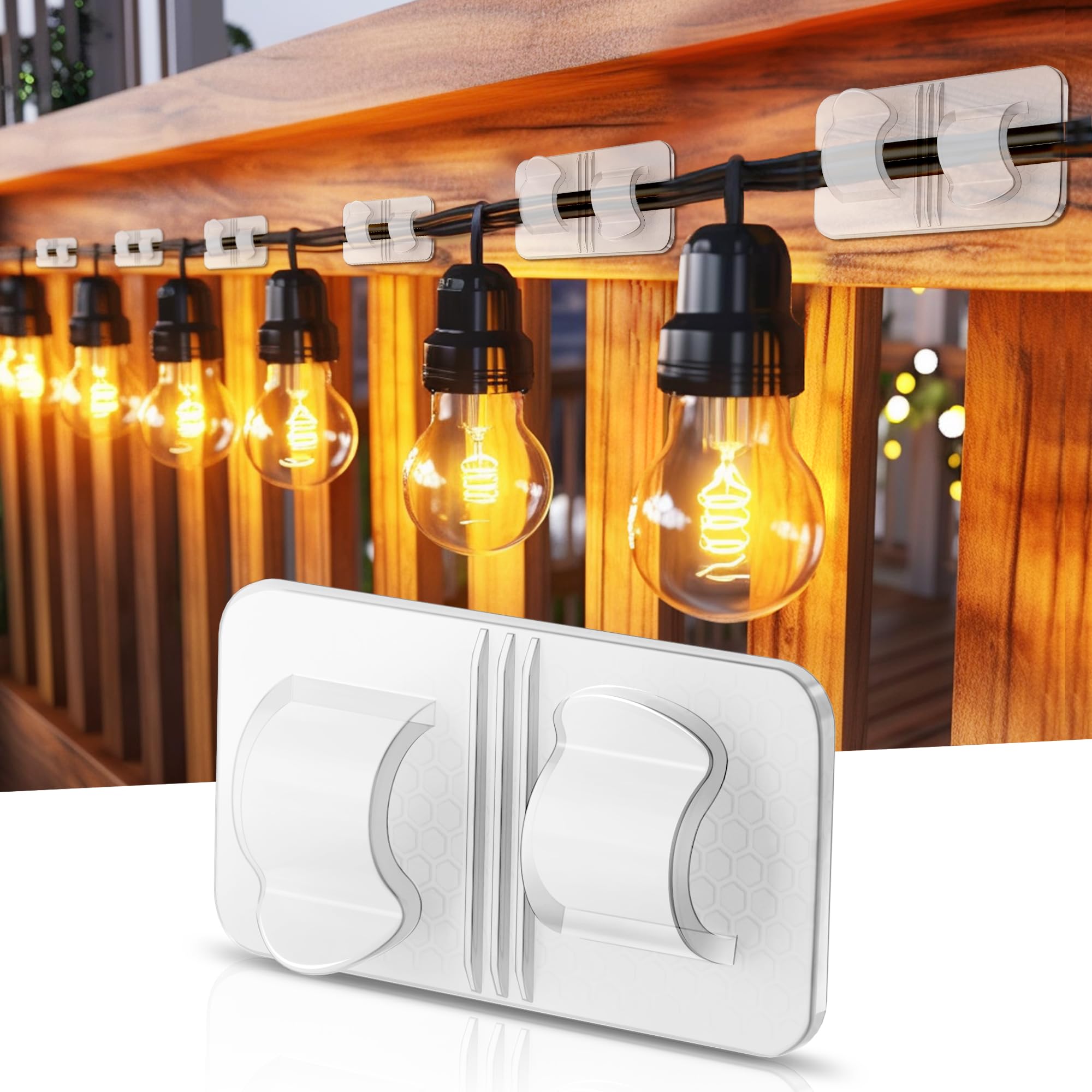 20-Pack Heavy Duty Outdoor String Light Hooks - Strong Self-Adhesive Cable Clips for Indoor/Outdoor Hanging Decorations, Valentine's Day Lights & Cord Organization - Perfect for Patio, Garden, Wedding & Home Decor