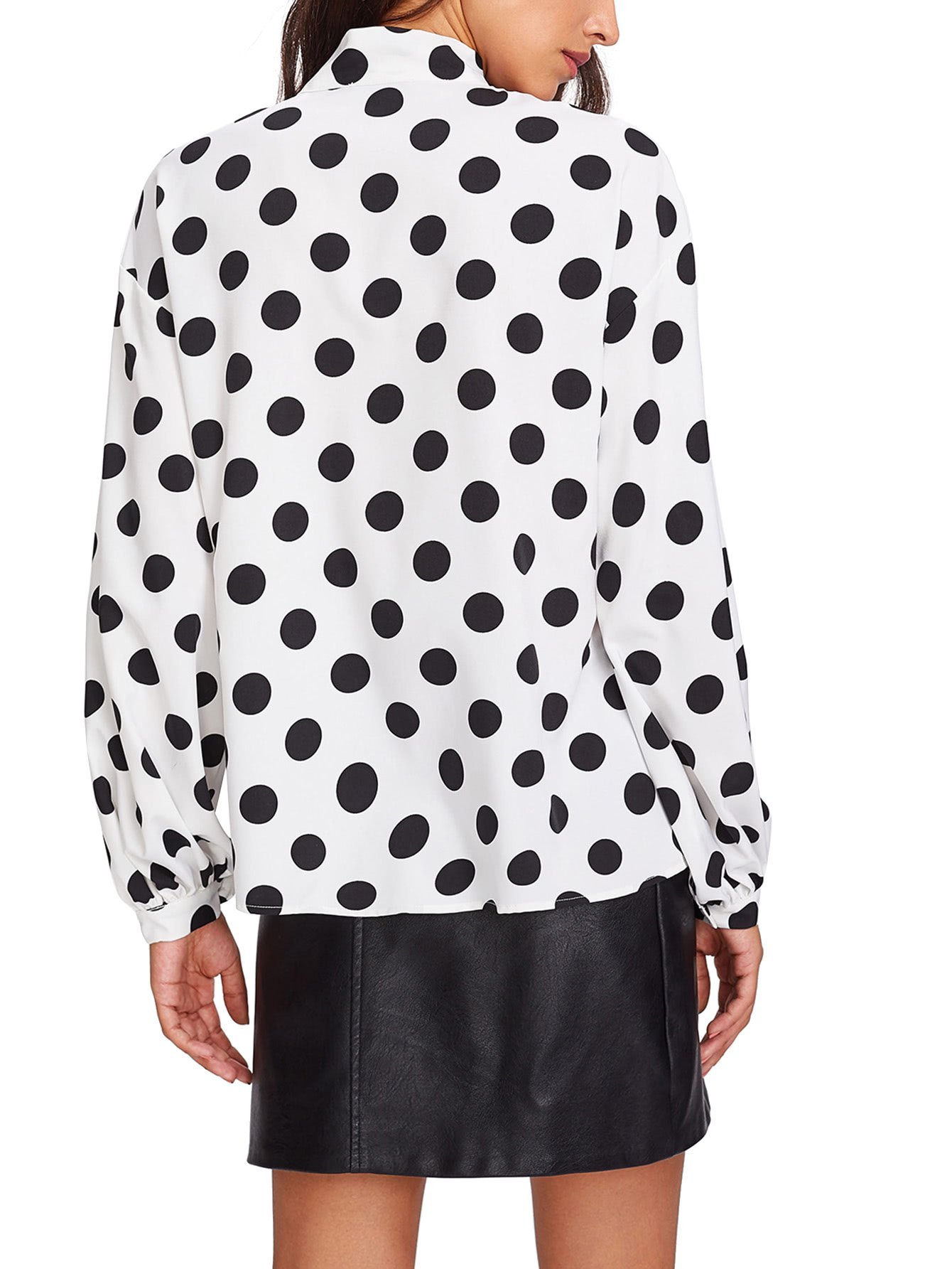 Floerns Women's Printed Bow Tie Neck Lantern Long Sleeve Blouse - Elegant Workwear Shirt for Office, Business Meetings & Professional Events