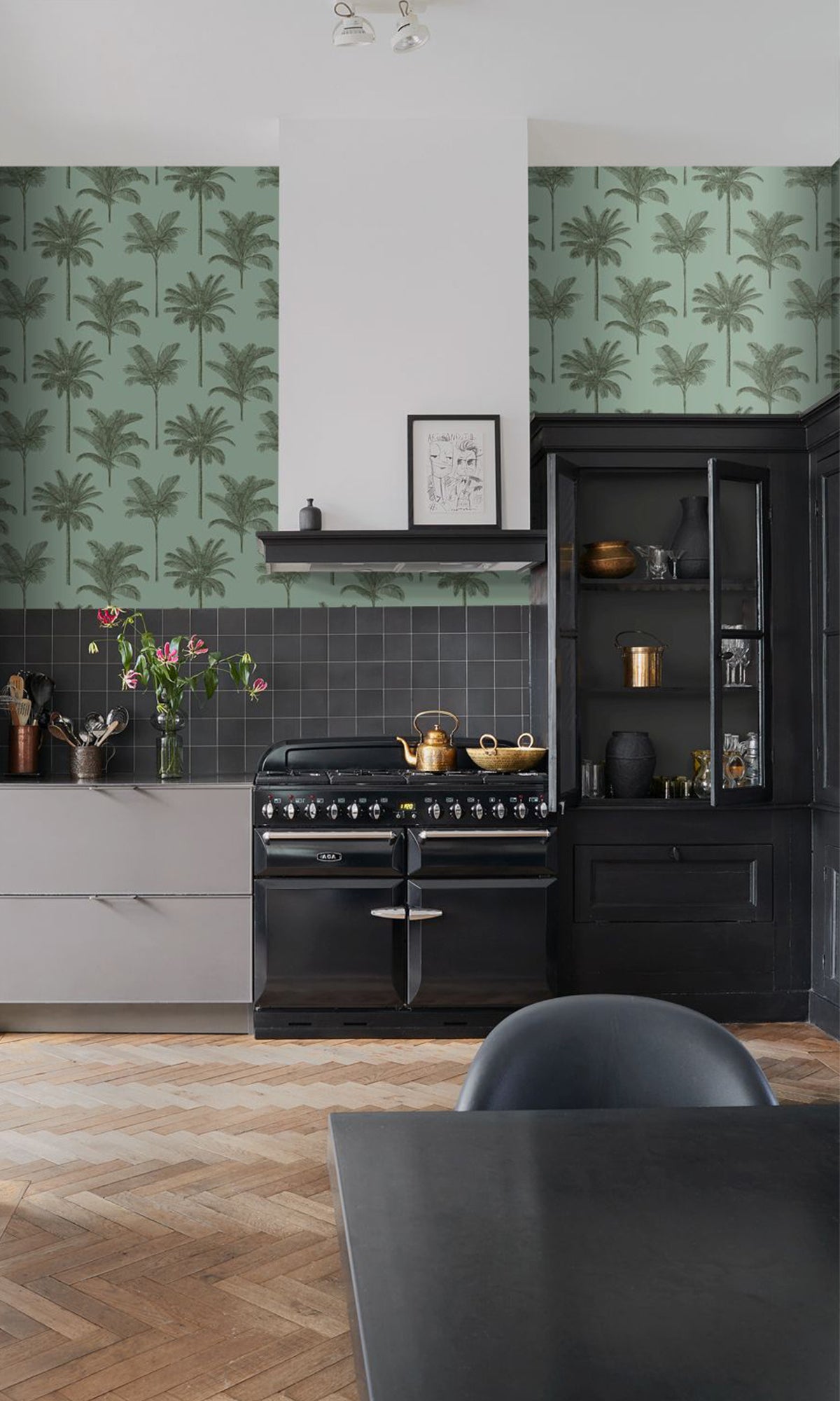 Grayish Green Palm Trees Wallpaper R9389 - Tropical Peel and Stick Wallpaper for Bedroom, Living Room, Bathroom Decor