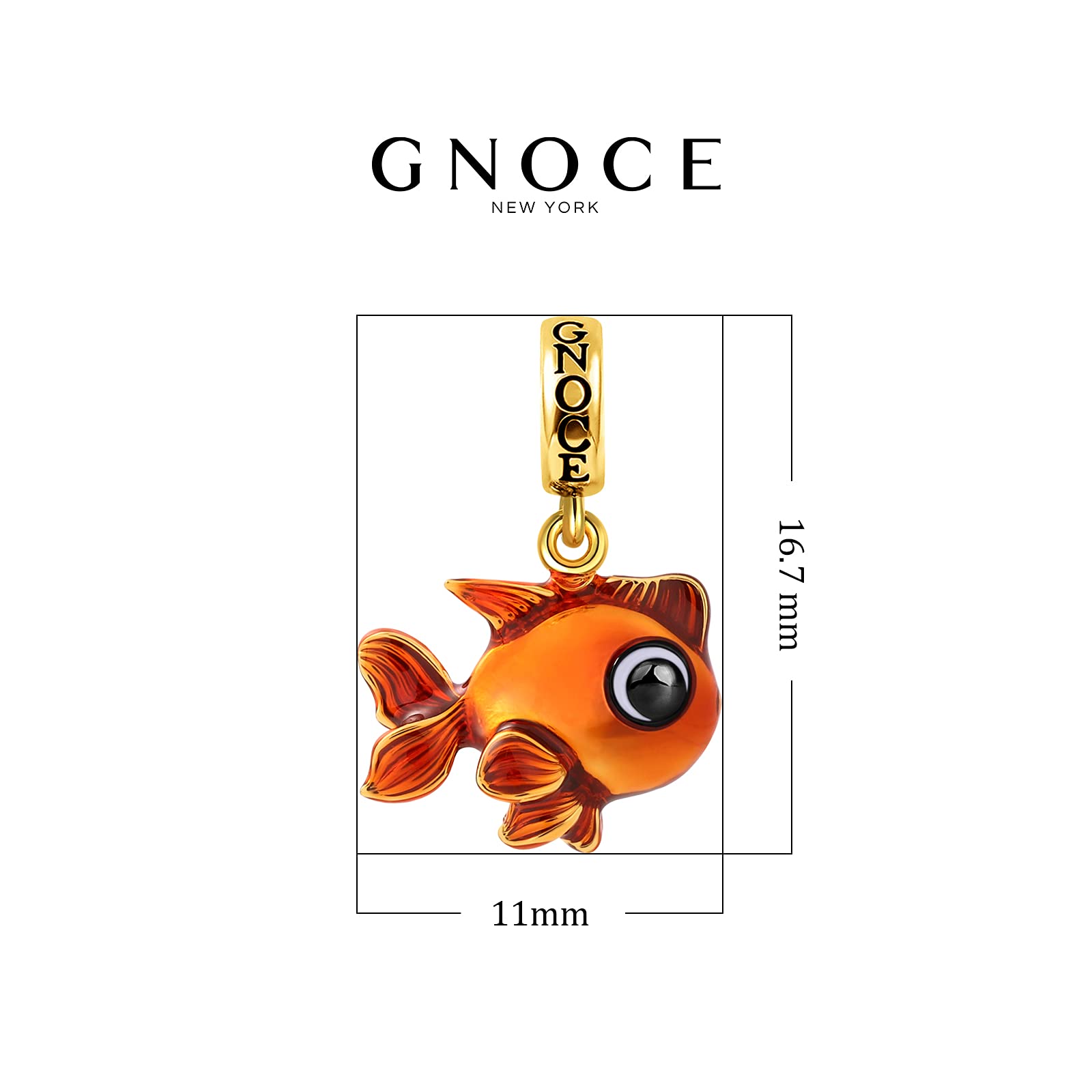 GNOCE Goldfish Pendant Charm - Sterling Silver 18k Gold Plated Dangle Charm for Bracelet or Necklace - Elegant Jewelry Gift for Women, Wife, Girlfriend - Perfect for Birthdays, Anniversaries & Special Occasions