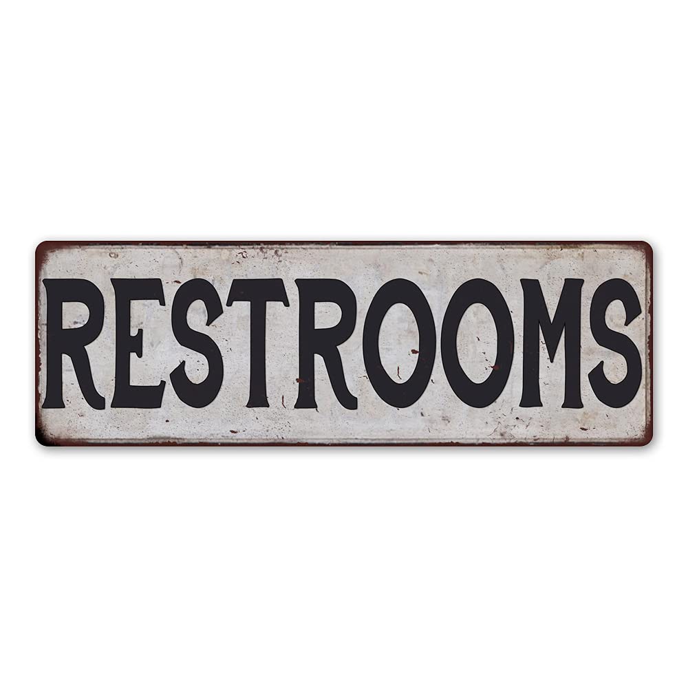 Vintage Rustic Metal Wall Sign - Retro Restroom Plaque Decor 8x24 Inch Matte Finish - Perfect for Bathroom, Cafe, Bar & Farmhouse Style Home Decor