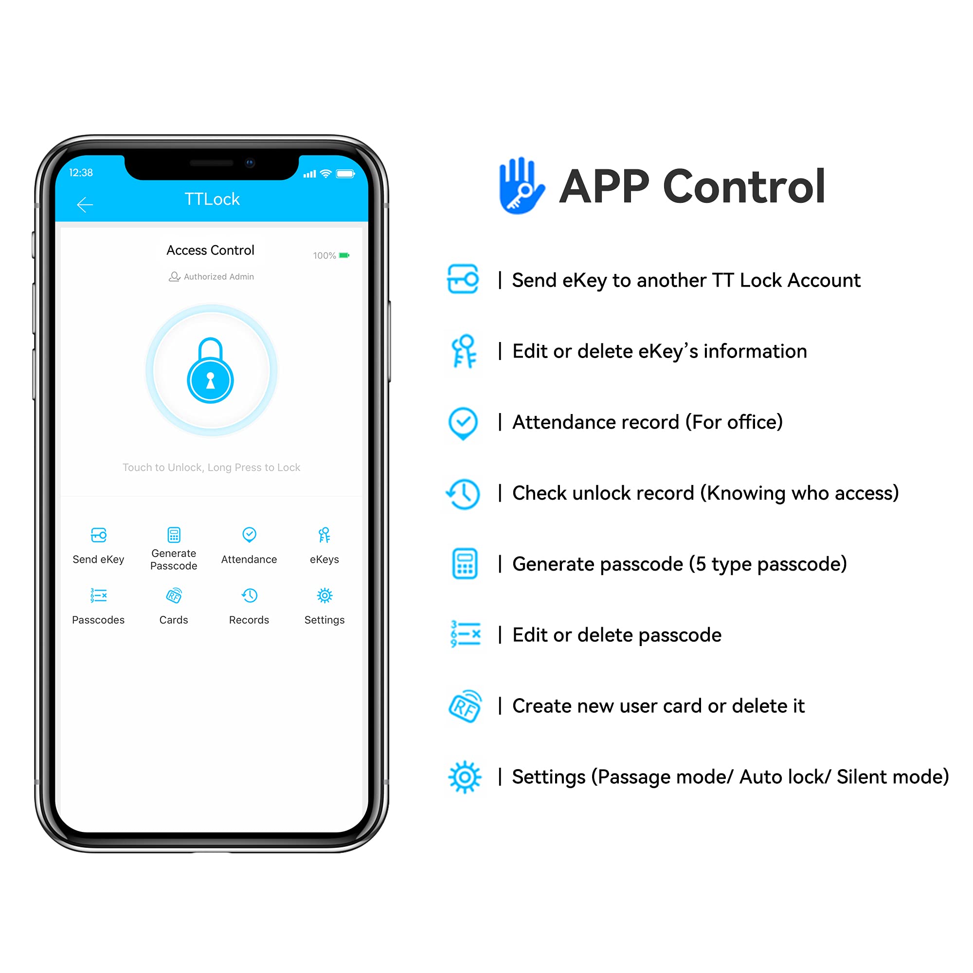 Smart Door Lock with Fingerprint, Bluetooth & Key Card - Keyless Entry for Front Door, Office, Garage & Airbnb - Digital Door Lock with App Control & Handle for Enhanced Security & Convenience