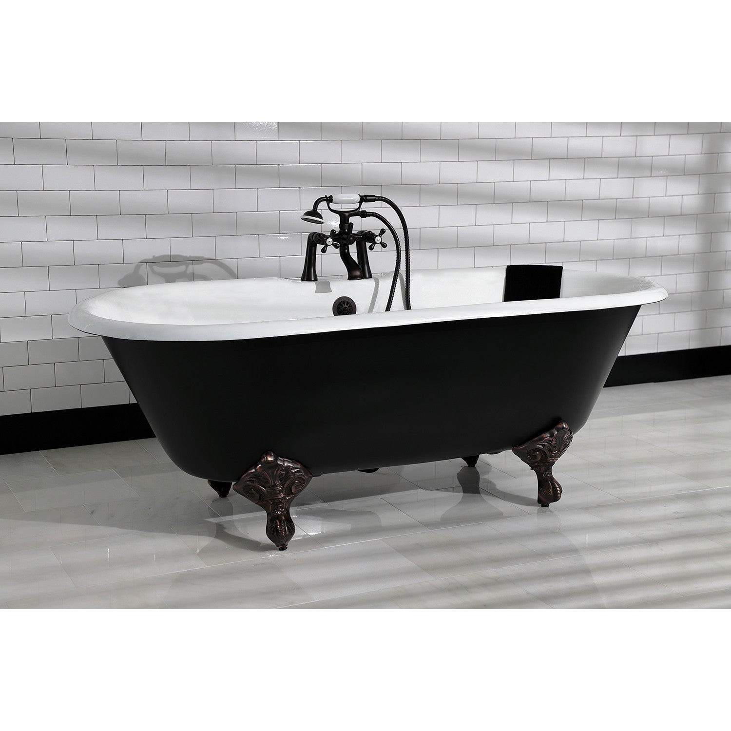 Aqua Eden 66 Inch Cast Iron Clawfoot Bathtub - Oval Double Ended Freestanding Tub with 7 Inch Faucet Holes (Black/White/Oil Rubbed Bronze) | Vintage Bathroom Centerpiece for Luxury Homes & Spa Retreats