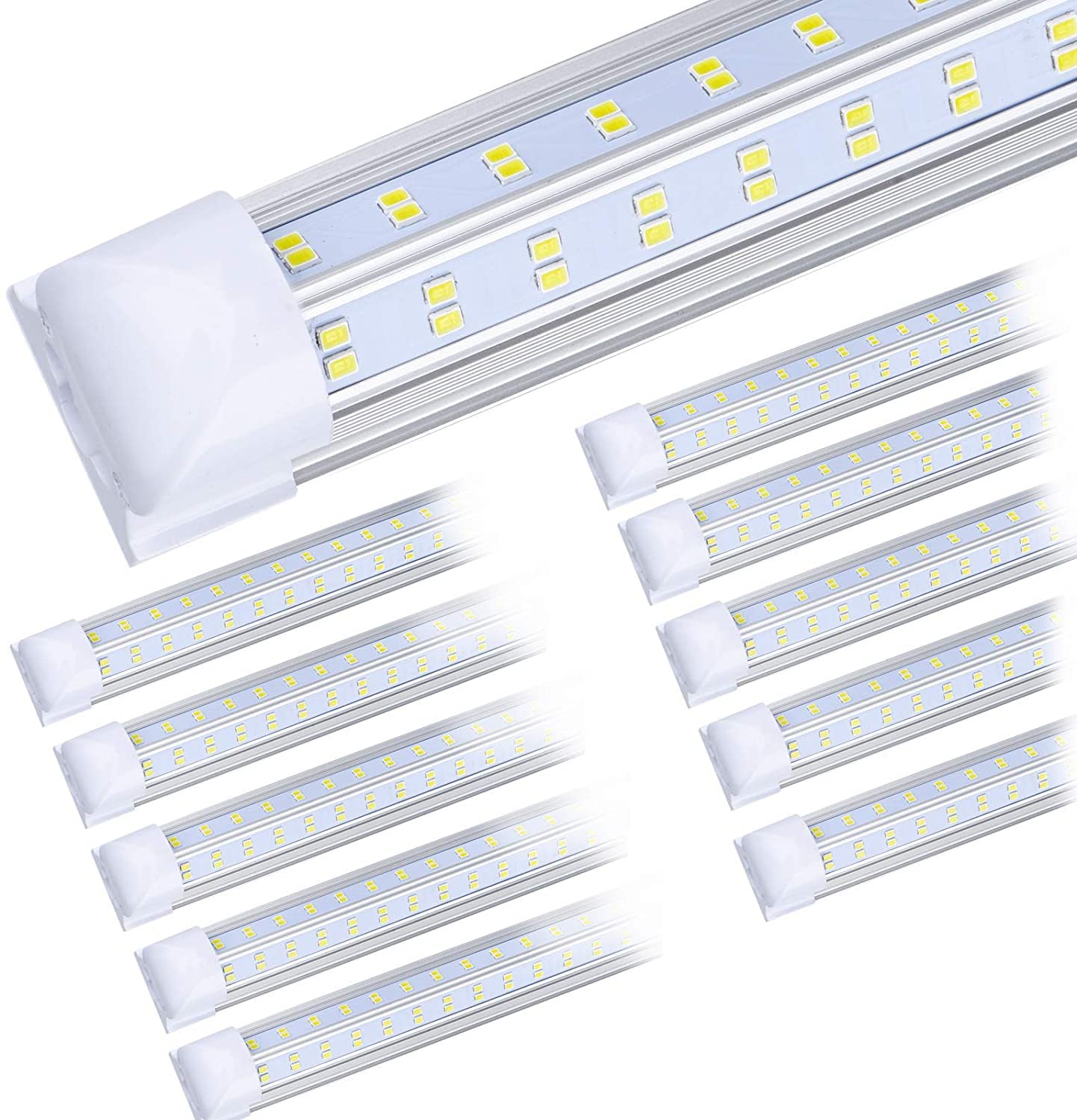 (10-Pack) 8ft LED Shop Light Fixture - 120W 19000LM 6000K Cold White V-Shape Clear Cover High Output Linkable - T8 LED Tube Lights for Garage, Warehouse & Workshop - Energy Efficient Bright Lighting with Plug