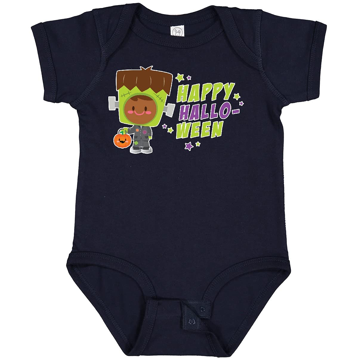 Inktastic Happy Halloween Frankenstein Brown Hair Baby Bodysuit - Cute Halloween Outfit for Infants & Toddlers, Perfect for Trick-or-Treating & Halloween Parties
