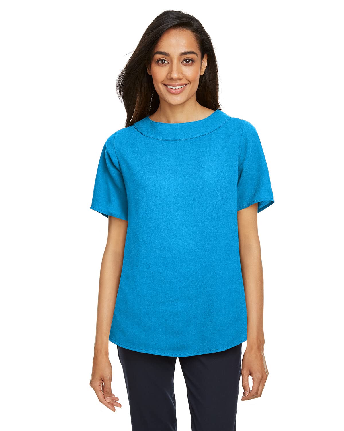 Devon & Jones Women's Boat Neck Blouse - Soft Breathable Fabric, Classic Fit, Ocean Blue | Perfect for Work, Casual Outfits & Summer Wardrobe