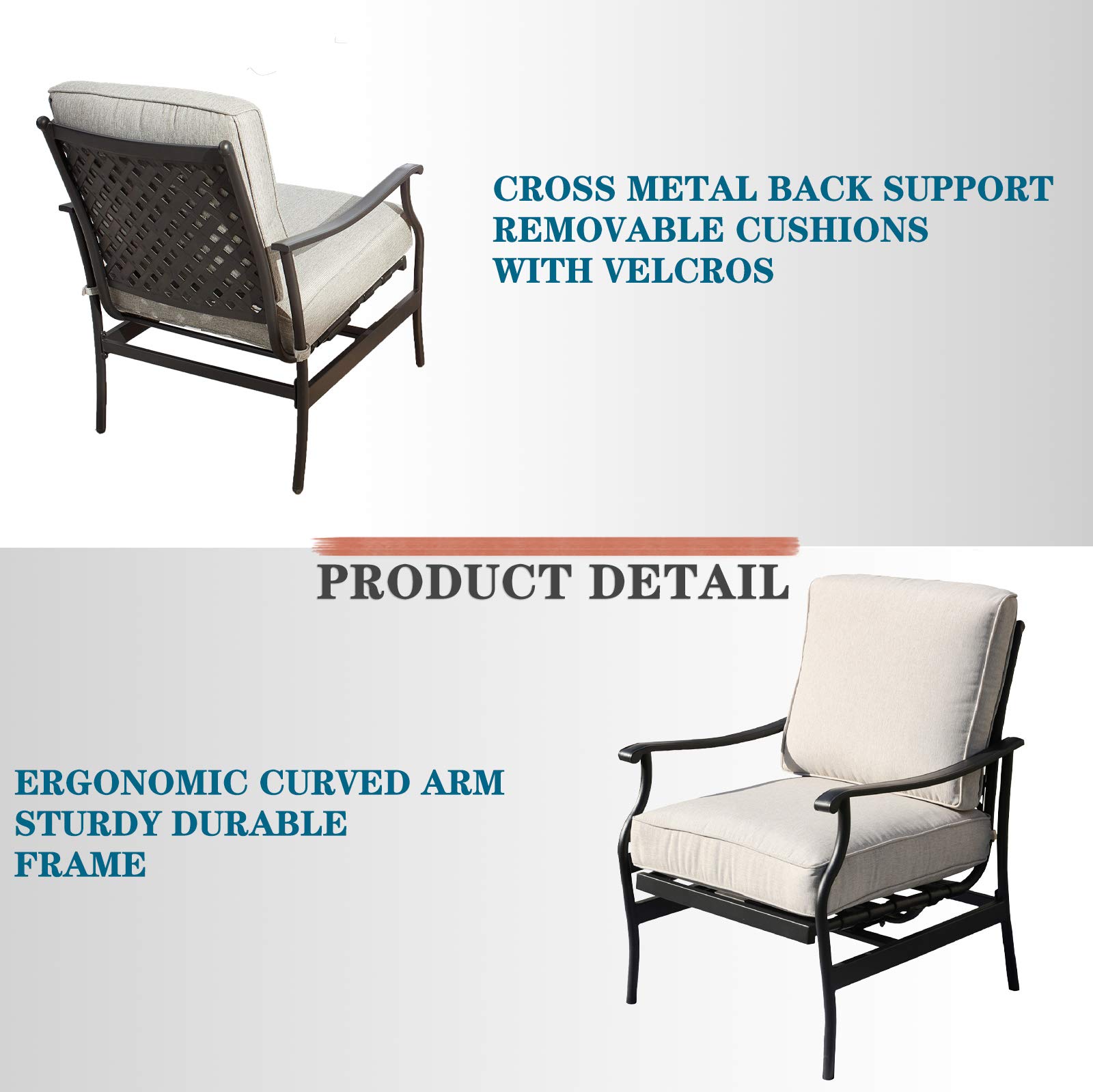 Premium Outdoor Patio Bistro Armrest Chairs Set with Thick Cushions - 2-Piece Metal Frame Garden Dining Seating for Backyard, Poolside & Restaurant Use (Beige)