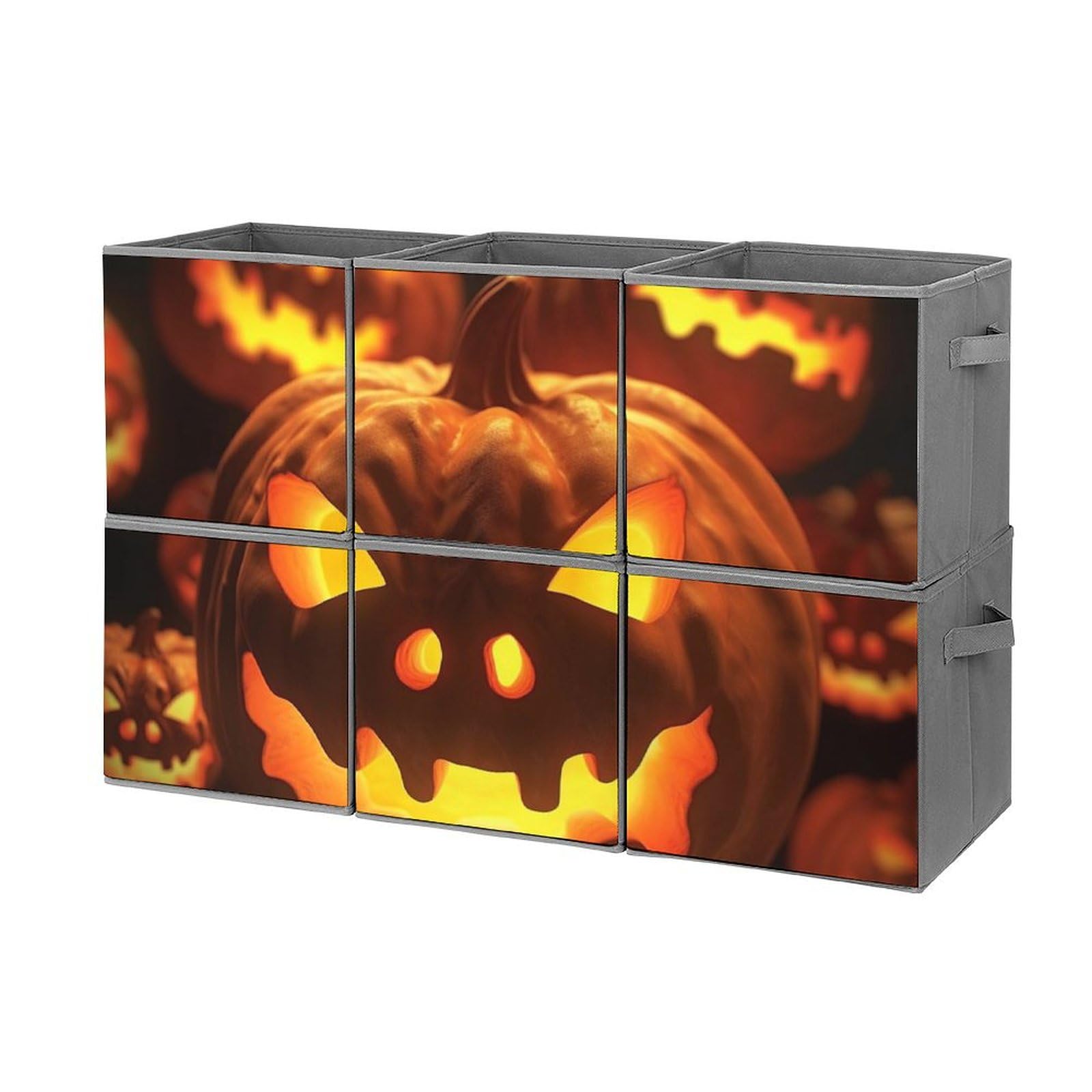 6-Pack Scary Pumpkin Lantern Collapsible Storage Bins with Handles - Large Foldable Storage Baskets for Closet Organization, Clothing Storage Boxes | Perfect for Halloween Decor, Home Organization & Seasonal Storage