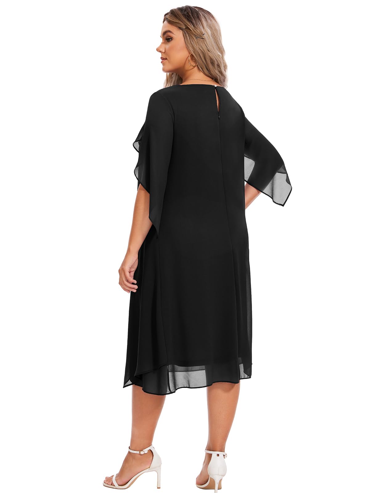 Elegant Plus Size Cape Dress with Chiffon Overlay for Women - Wedding Guest, Cocktail Party & Special Occasion Formal Wear - Perfect for Bridal Showers, Evening Galas and Holiday Celebrations